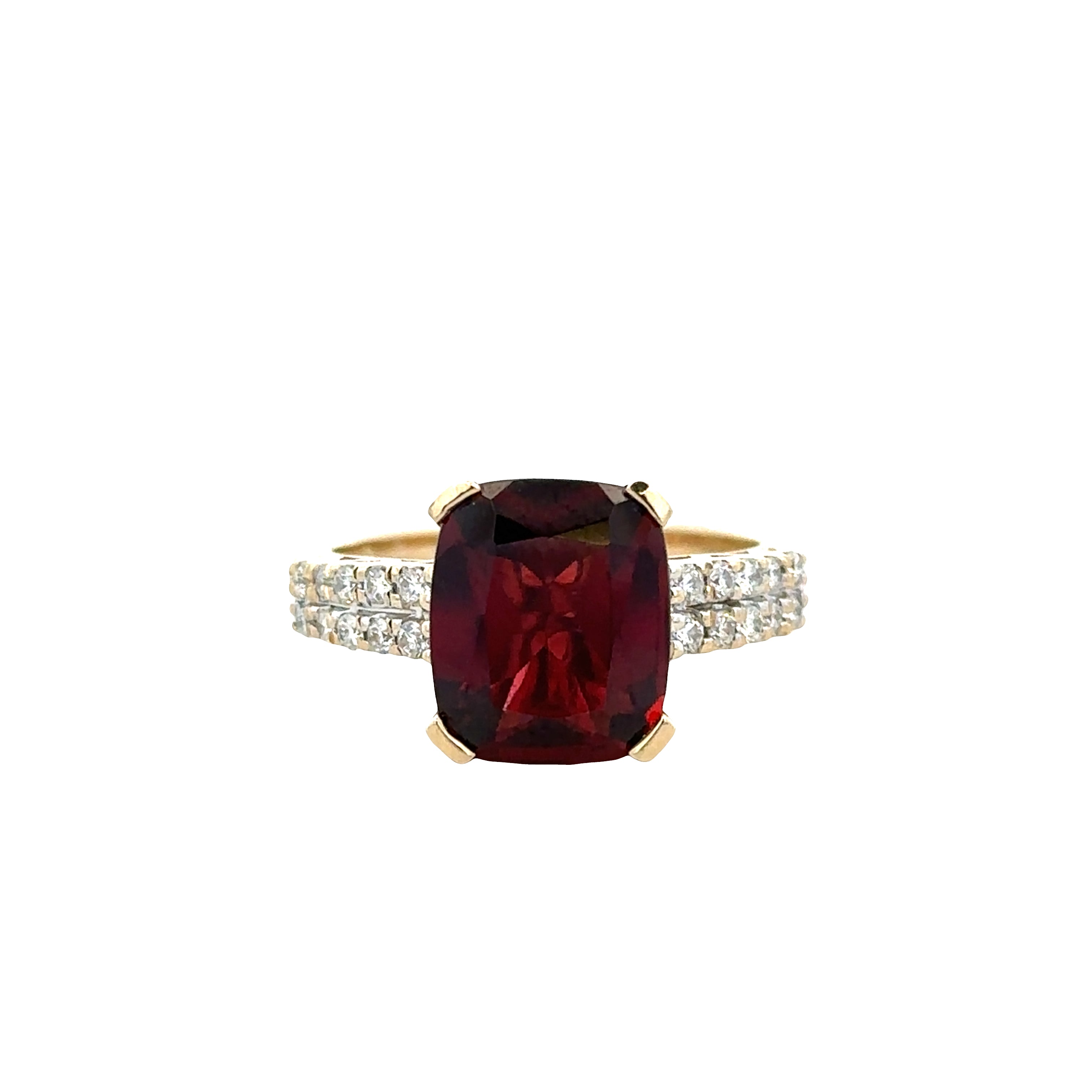 14k Yellow Gold Garnet & Diamond Ring – Size 7.25