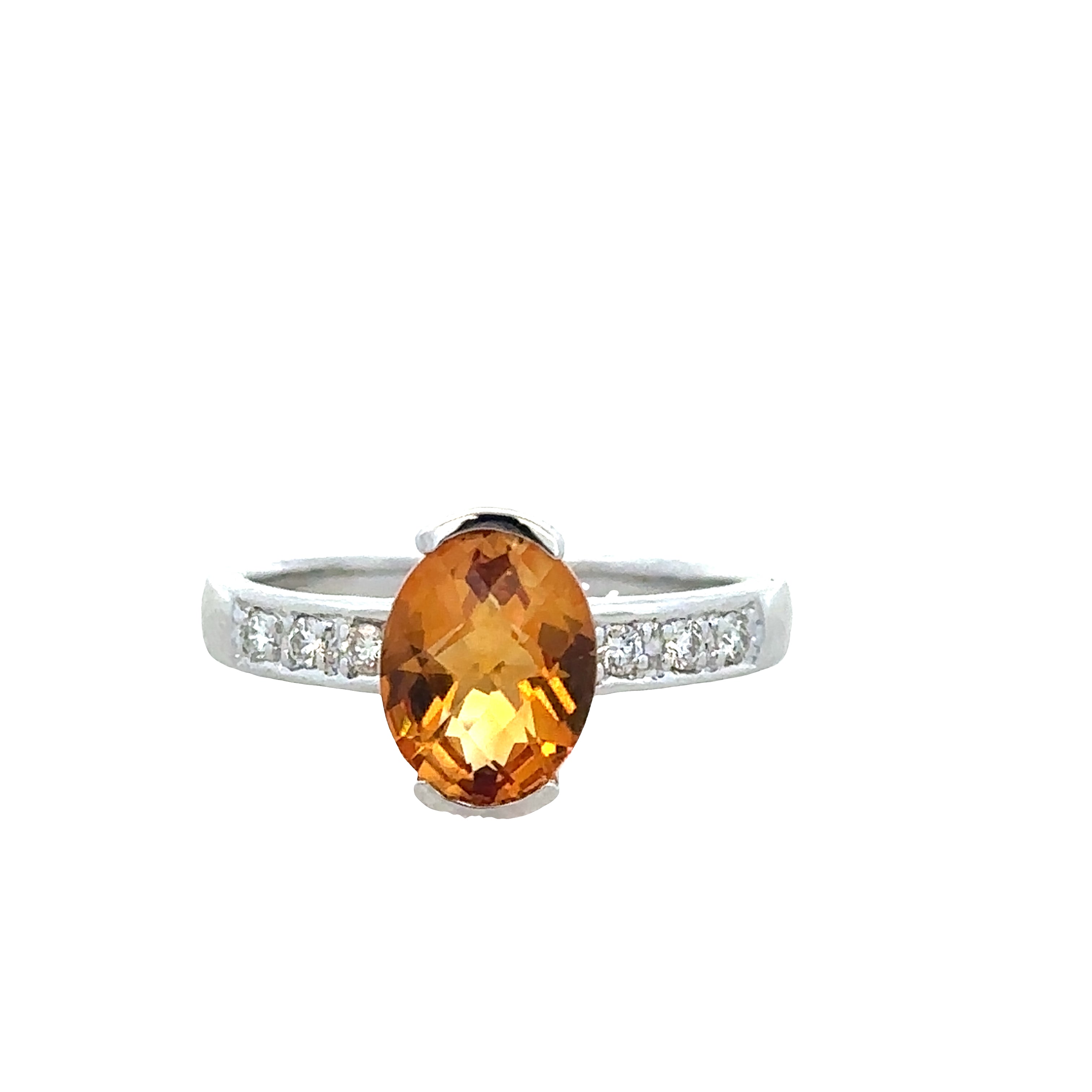 14k White Gold Citrine & Diamond Ring – Size 7.25