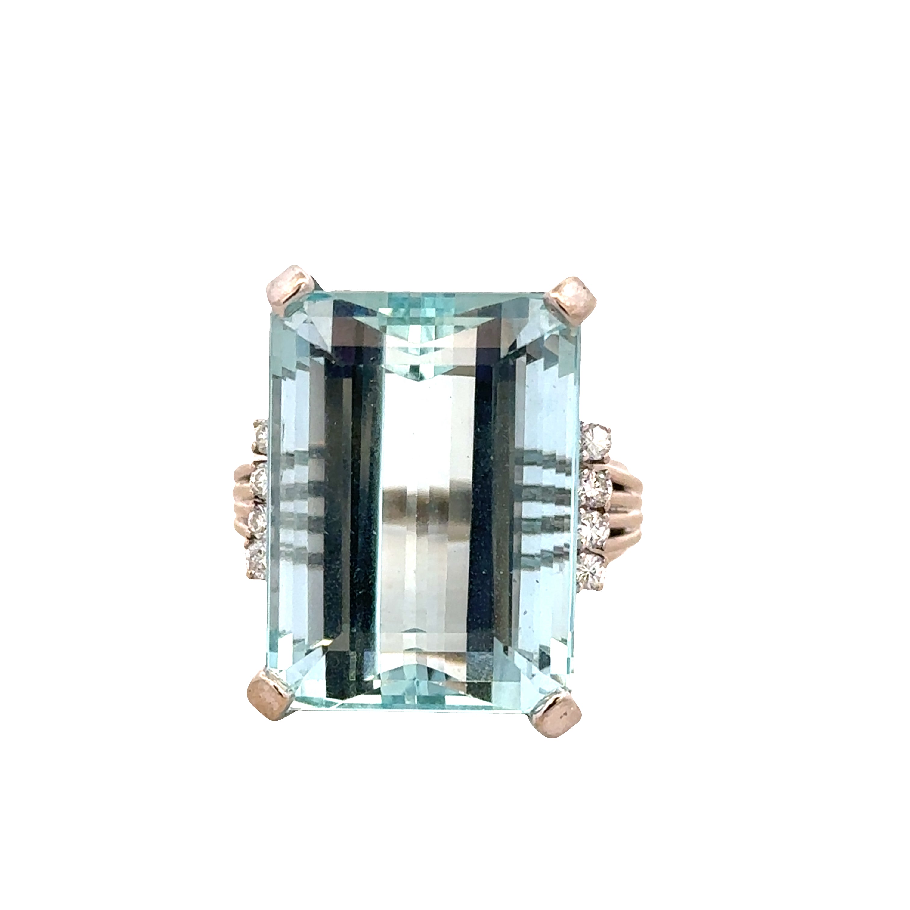 Vintage 14k White Gold Aquamarine & Diamond Ring – Size 8.5