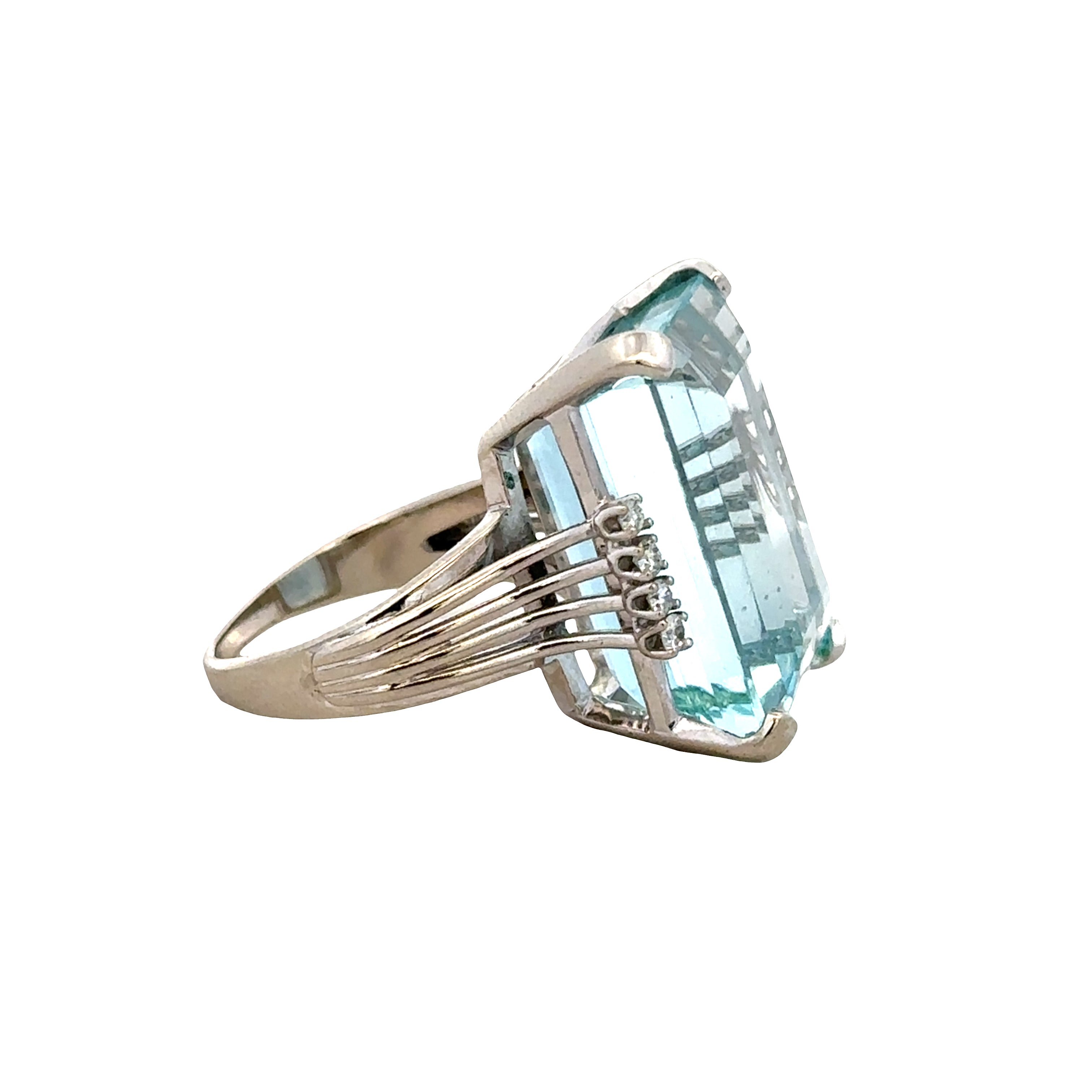 Vintage 14k White Gold Aquamarine & Diamond Ring – Size 8.5