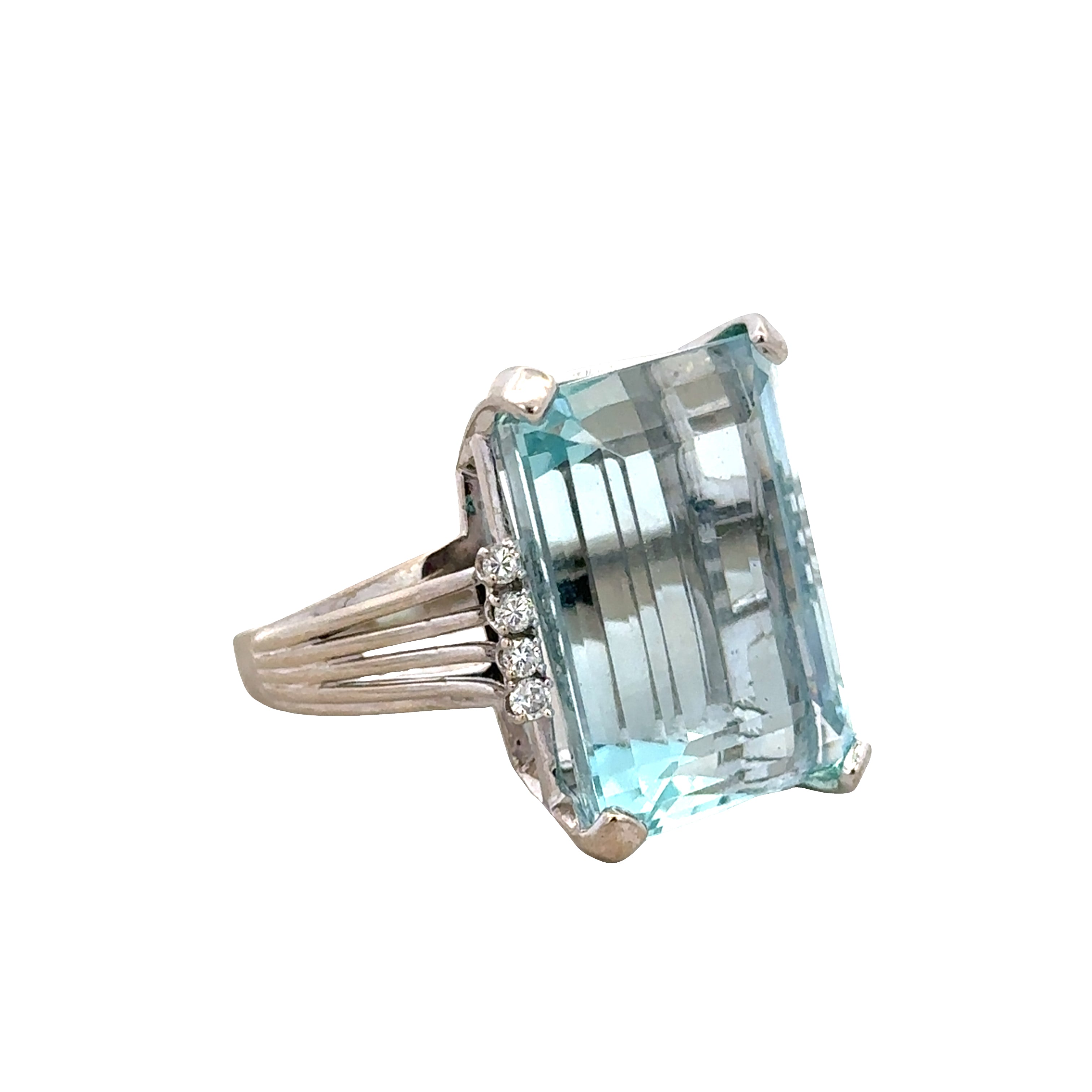 Vintage 14k White Gold Aquamarine & Diamond Ring – Size 8.5