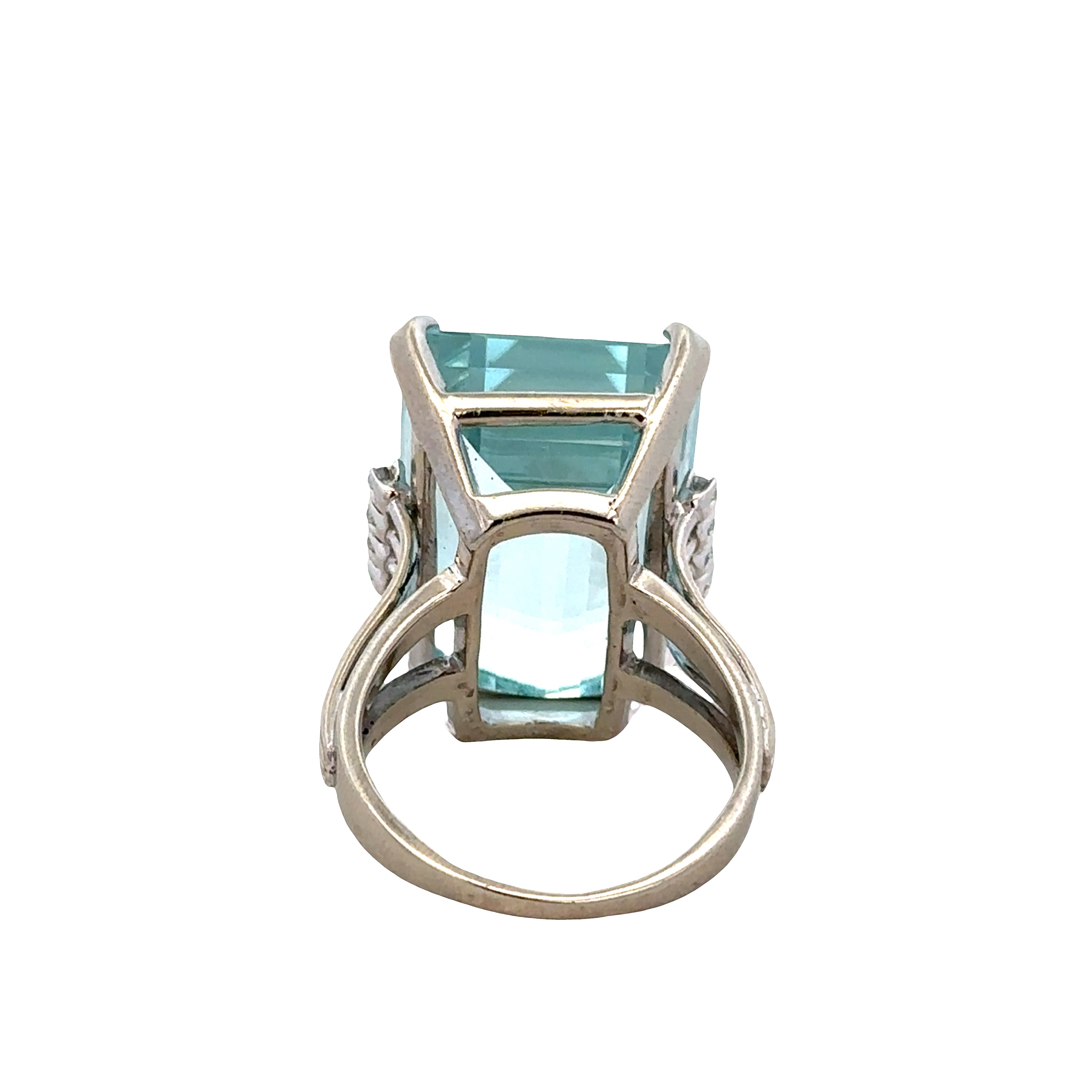 Vintage 14k White Gold Aquamarine & Diamond Ring – Size 8.5