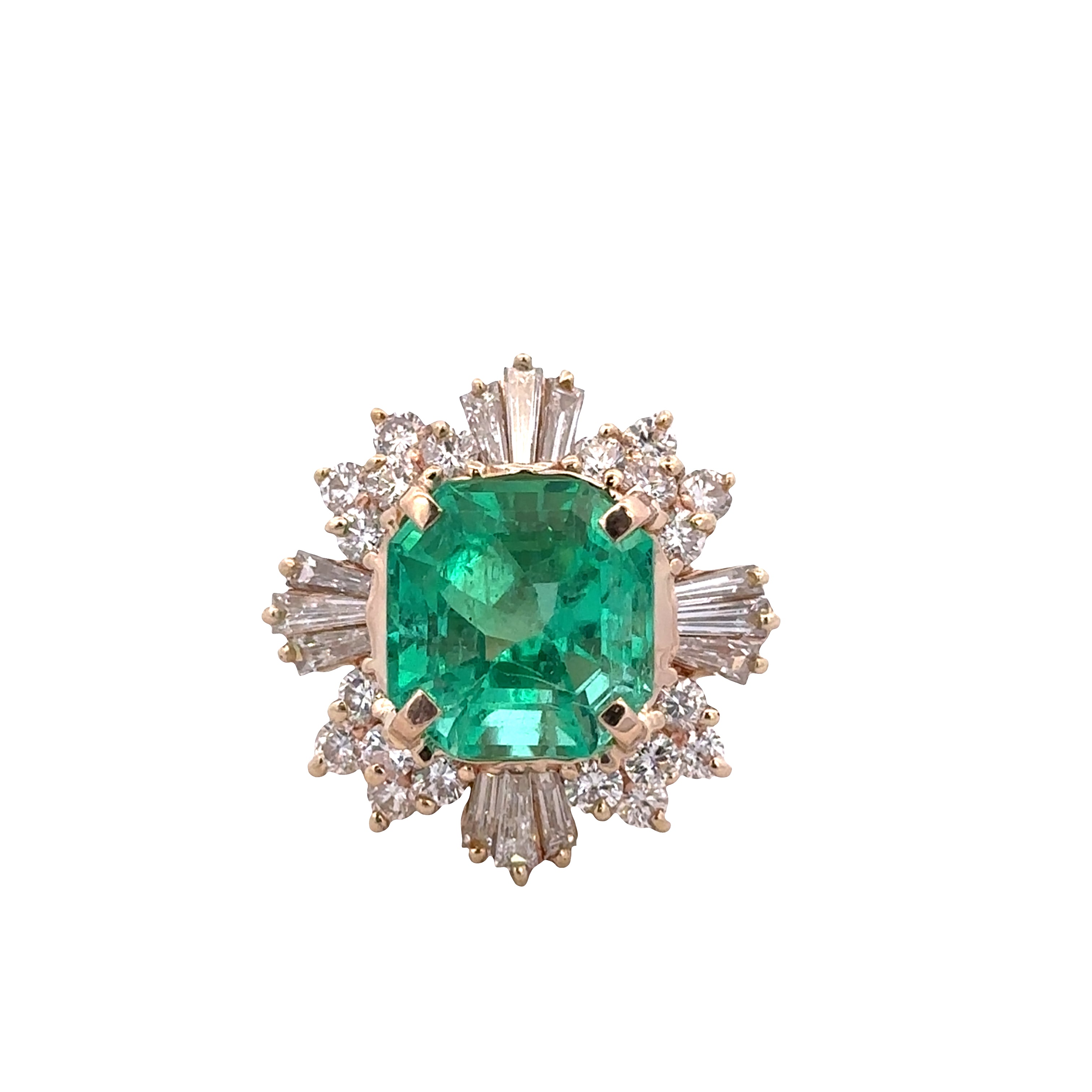 14k Yellow Gold Emerald & Diamond Ballerina Ring – Size 7