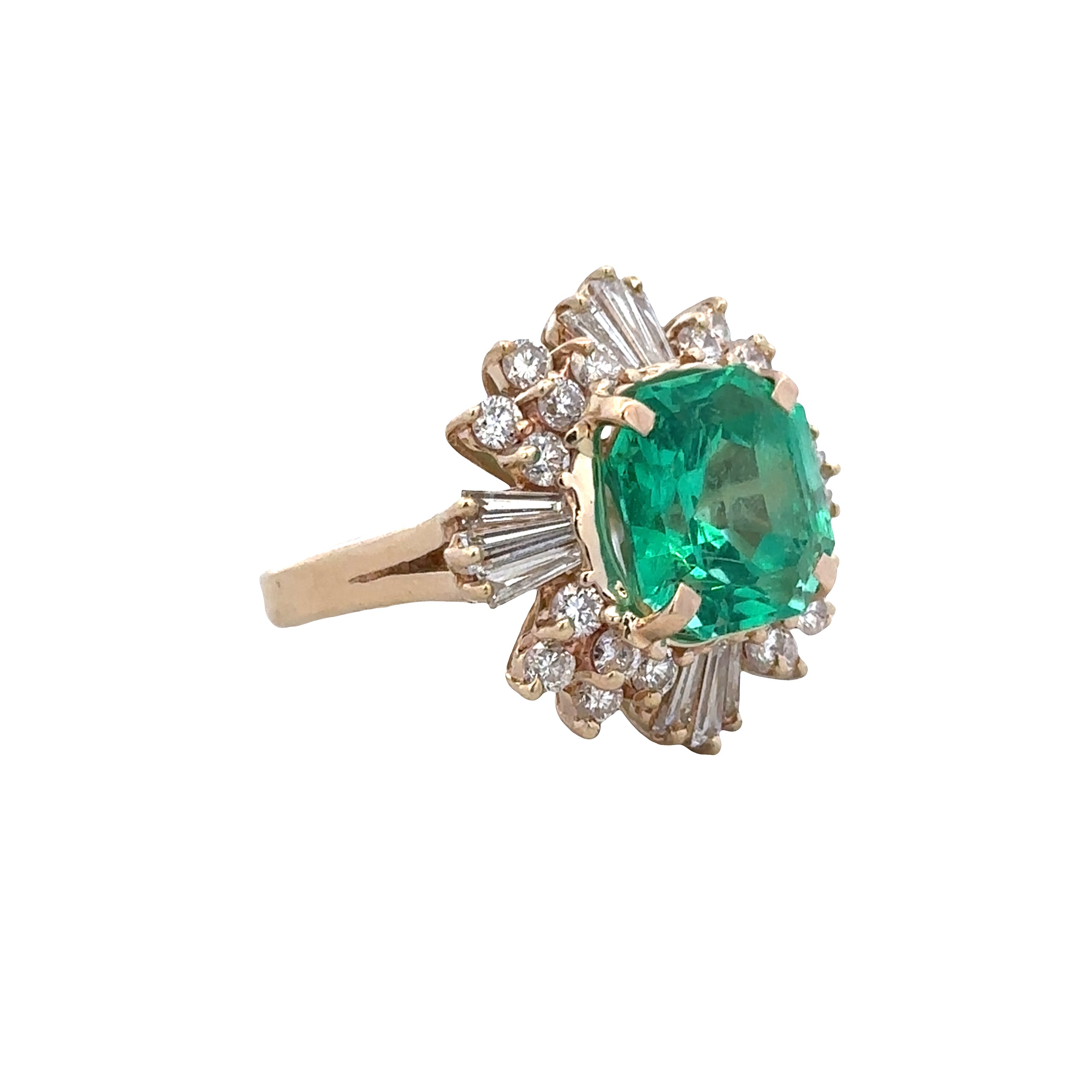 14k Yellow Gold Emerald & Diamond Ballerina Ring – Size 7