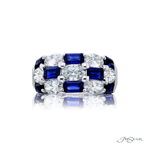 Platinum Sapphire & Diamond Checkerboard Statement Band