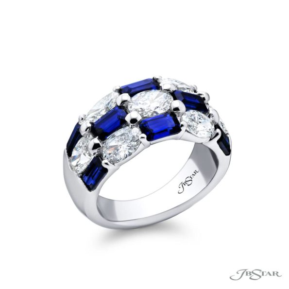 Platinum Sapphire & Diamond Checkerboard Statement Band