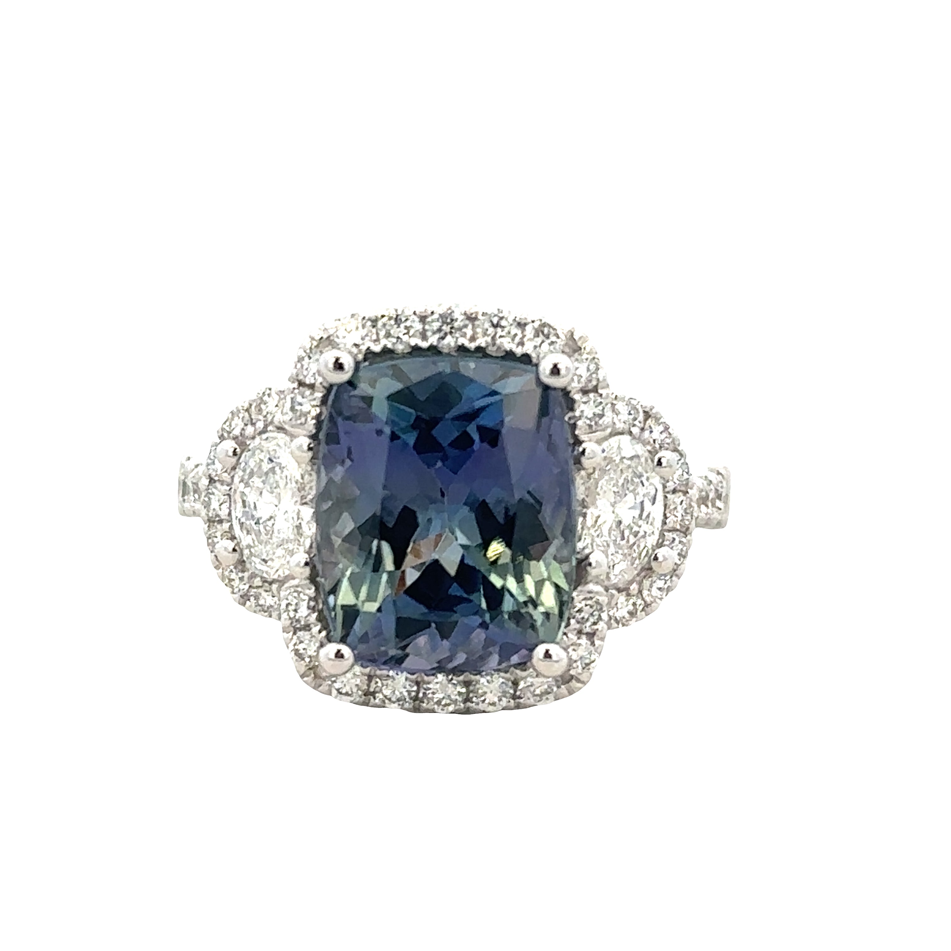 18k White Gold Color Change Zoisite & Diamond Statement Ring – Size 7.25