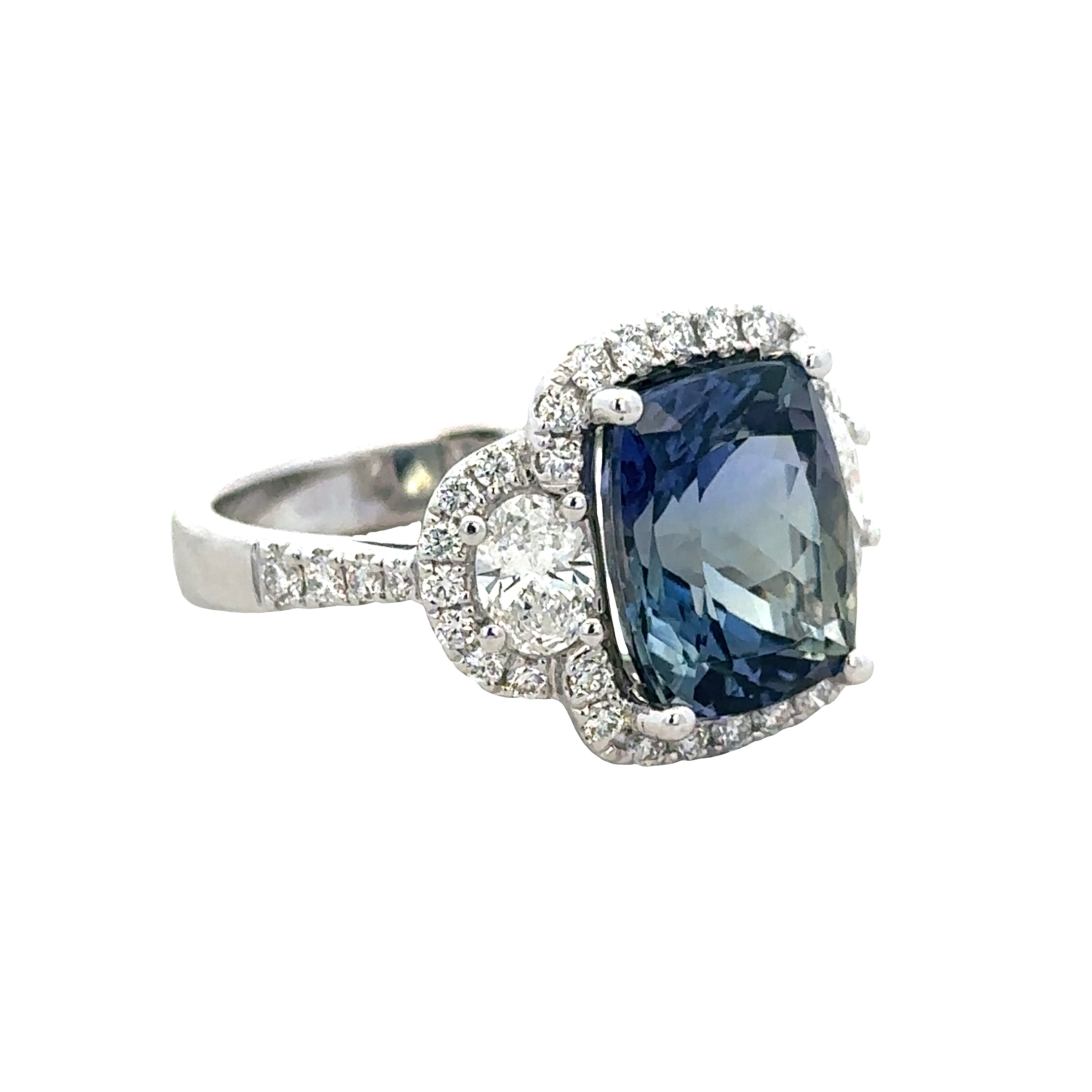 18k White Gold Color Change Zoisite & Diamond Statement Ring – Size 7.25