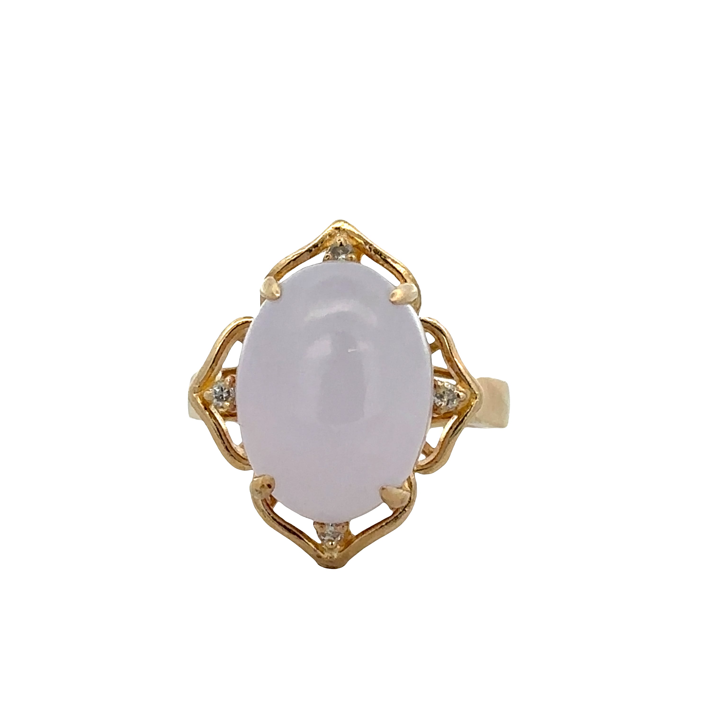 14k Yellow Gold Lavender Jadeite & Diamond Ring – Size 7