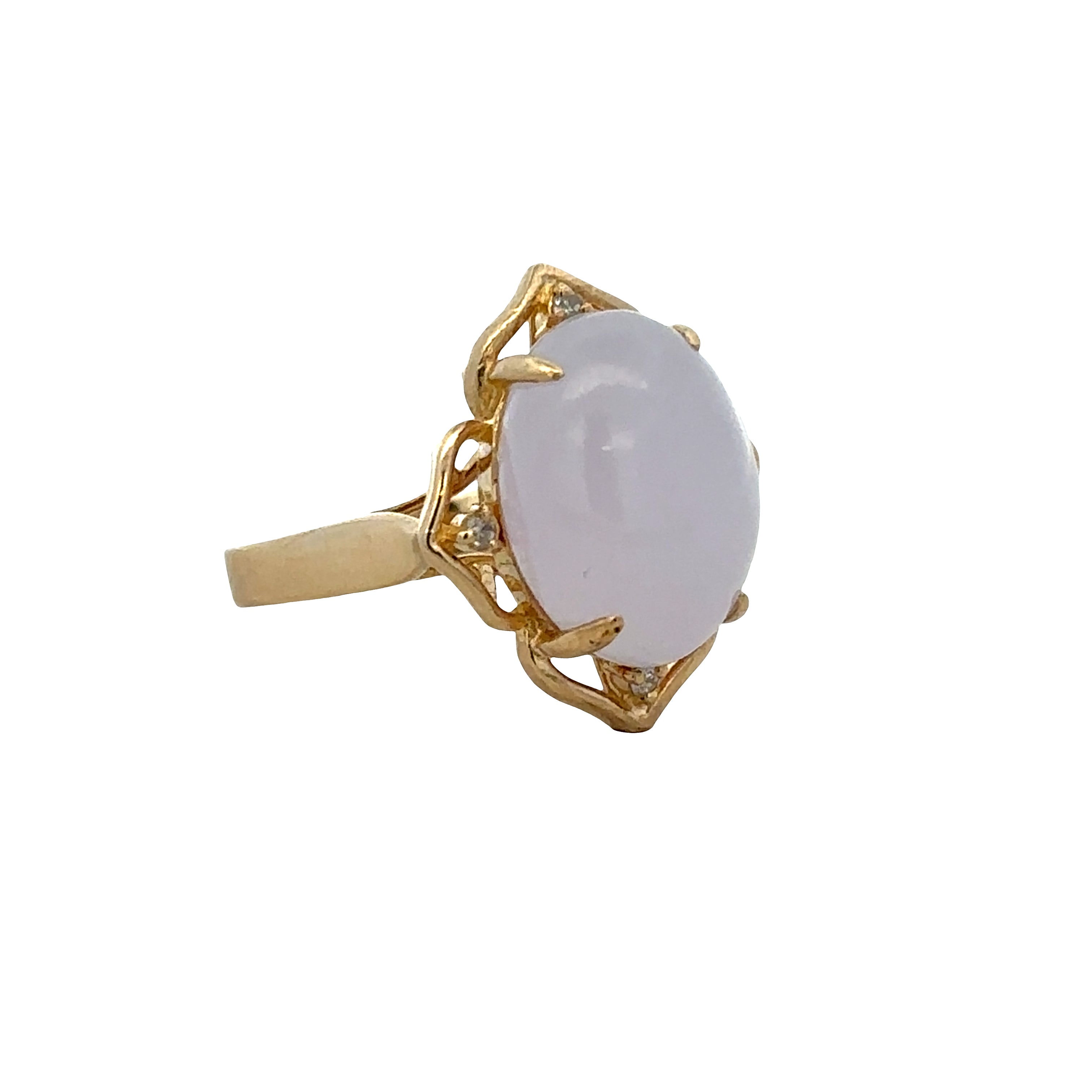 14k Yellow Gold Lavender Jadeite & Diamond Ring – Size 7