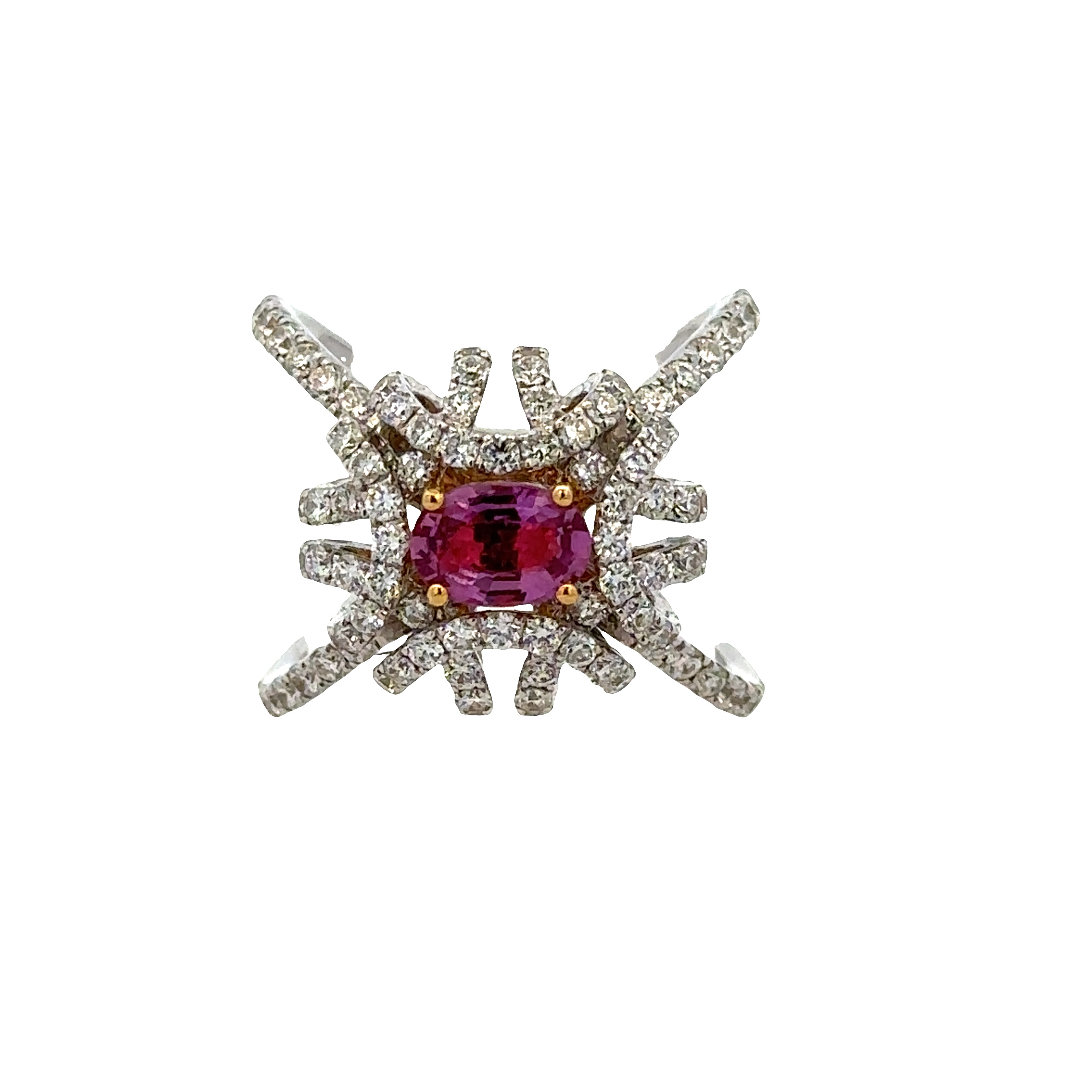 18k White Gold Pink Sapphire & Diamond Openwork Ring – Size 6.5