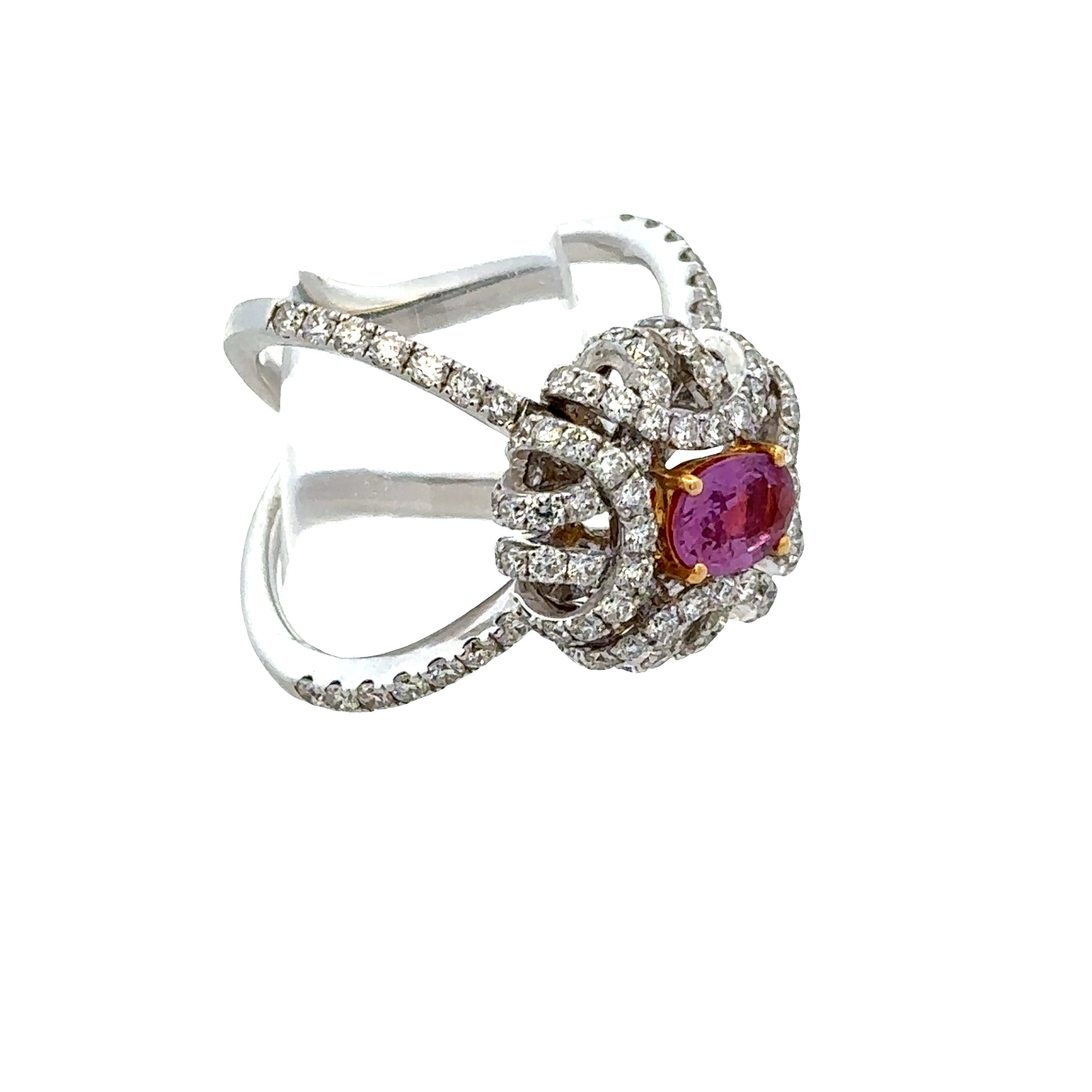 18k White Gold Pink Sapphire & Diamond Openwork Ring – Size 6.5