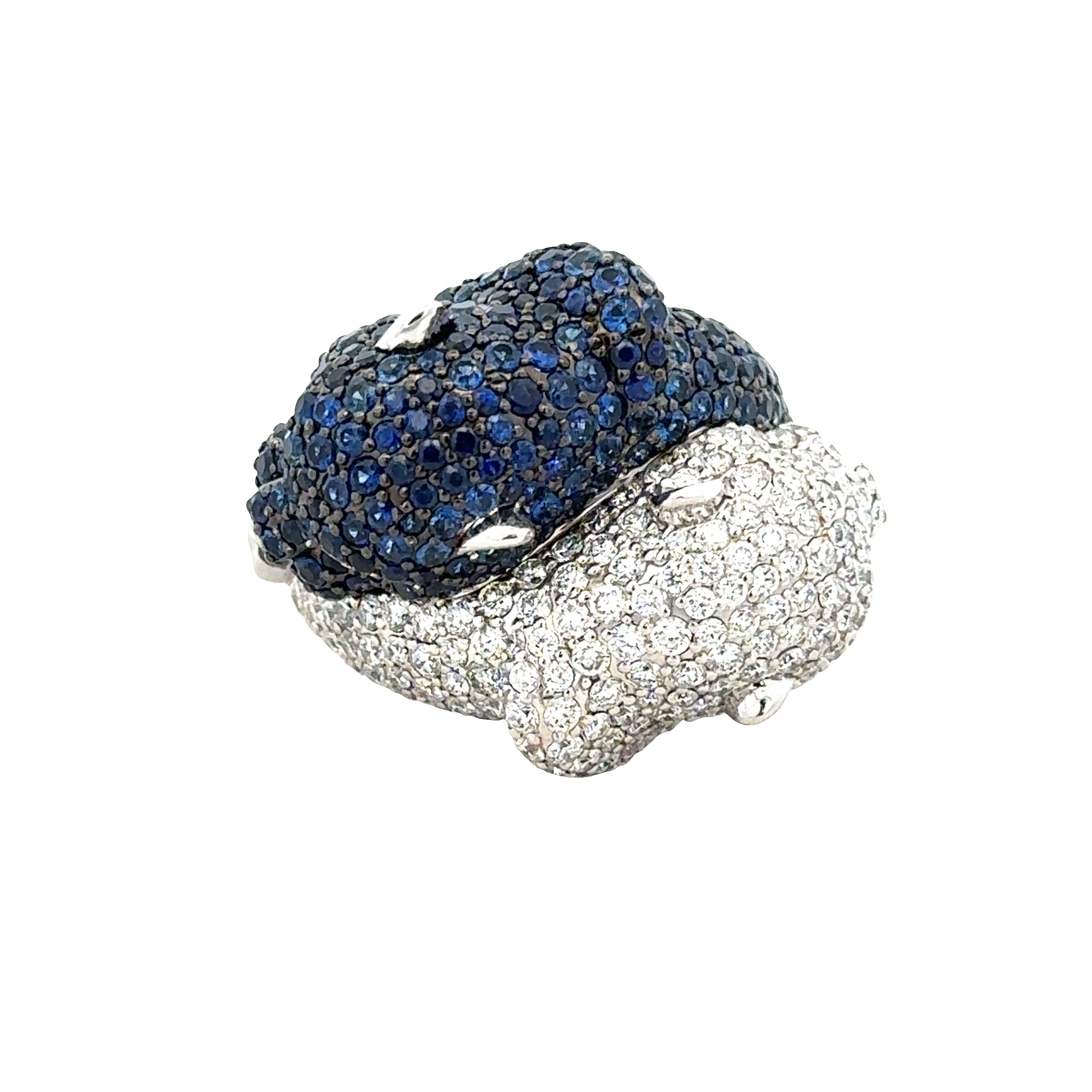 14k White Gold Diamond, Sapphire & Tsavorite Double Panther Bypass Ring – Size 7