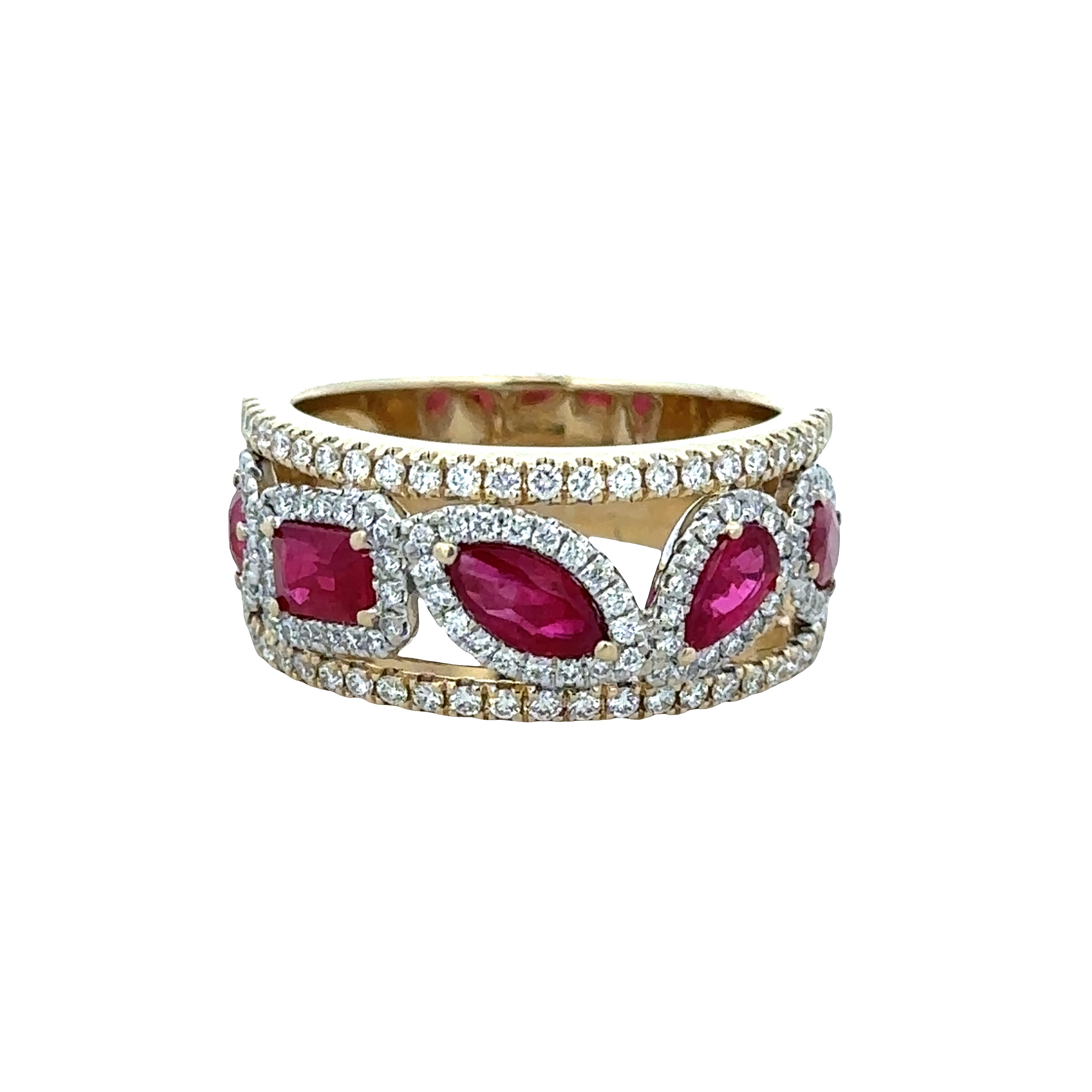 14k Two-Tone Gold Pink Tourmaline & Diamond Openwork Band – Size 6.5