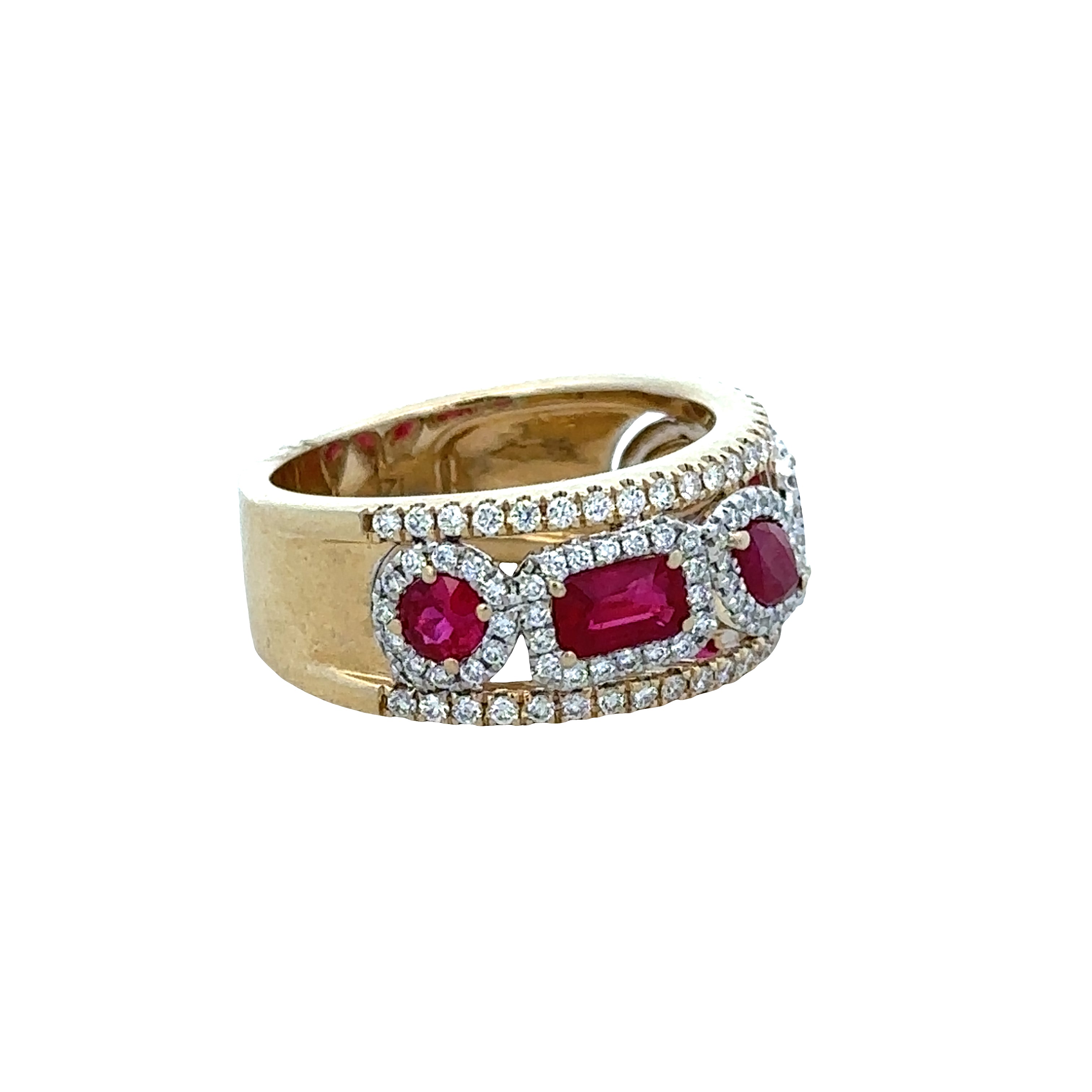 14k Two-Tone Gold Pink Tourmaline & Diamond Openwork Band – Size 6.5