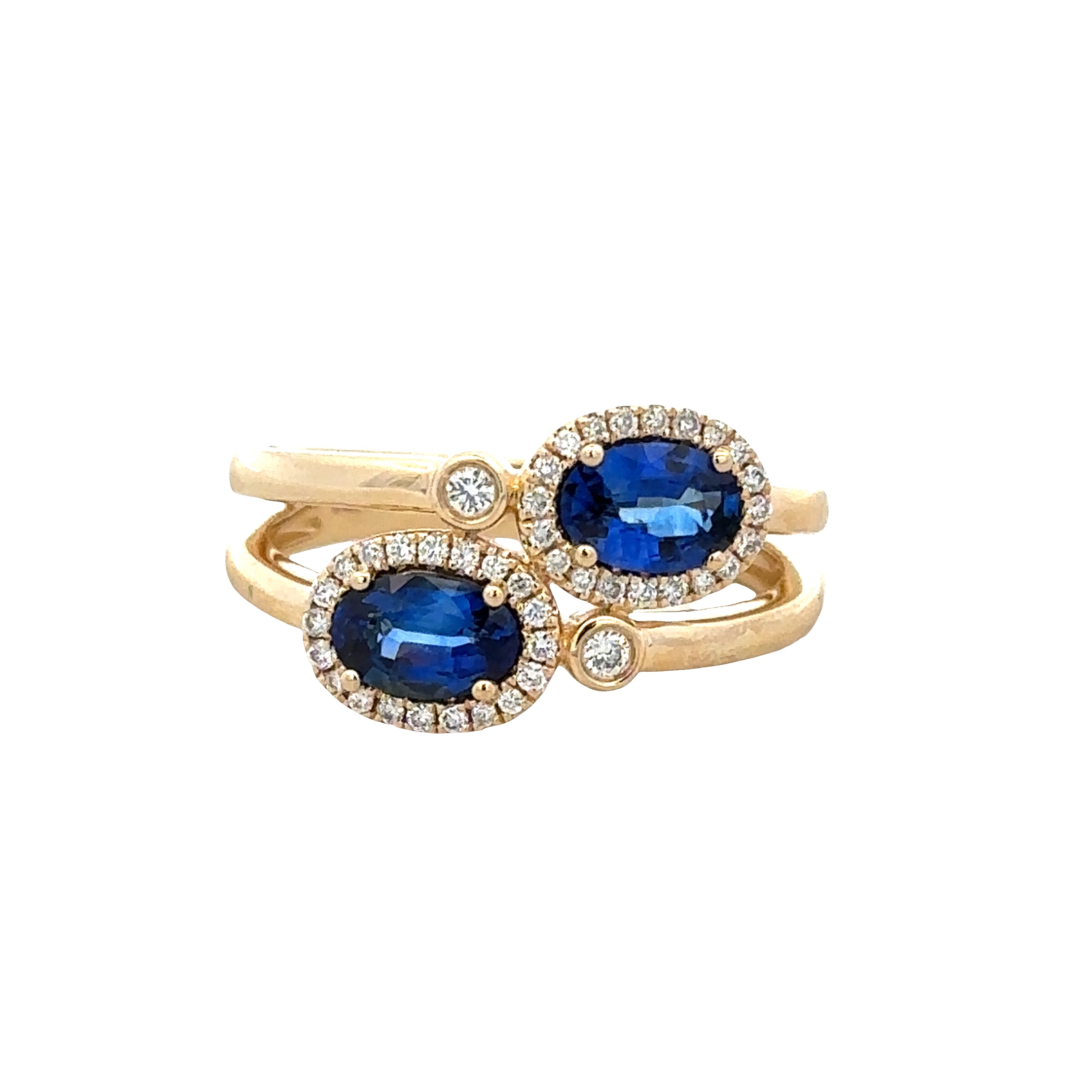 14k Yellow Gold Blue Sapphire & Diamond Bypass Ring