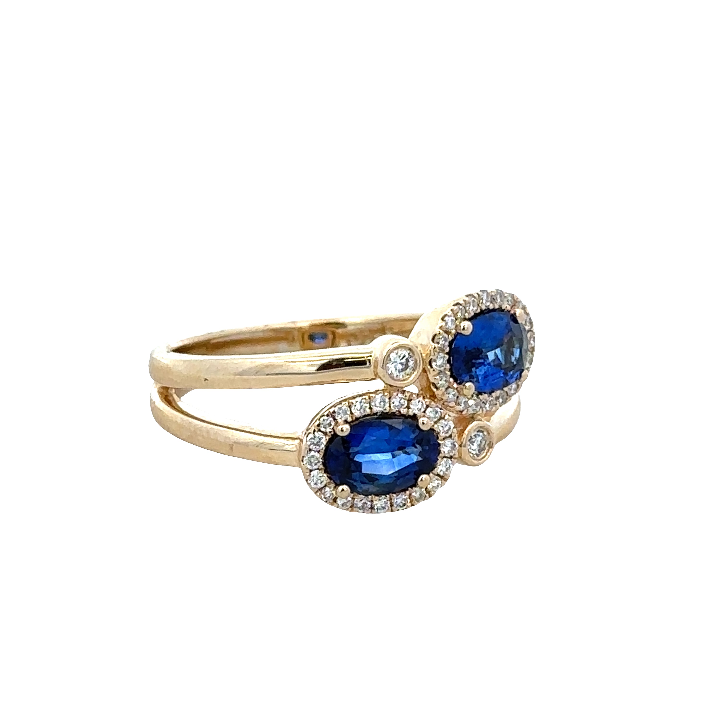 14k Yellow Gold Blue Sapphire & Diamond Bypass Ring