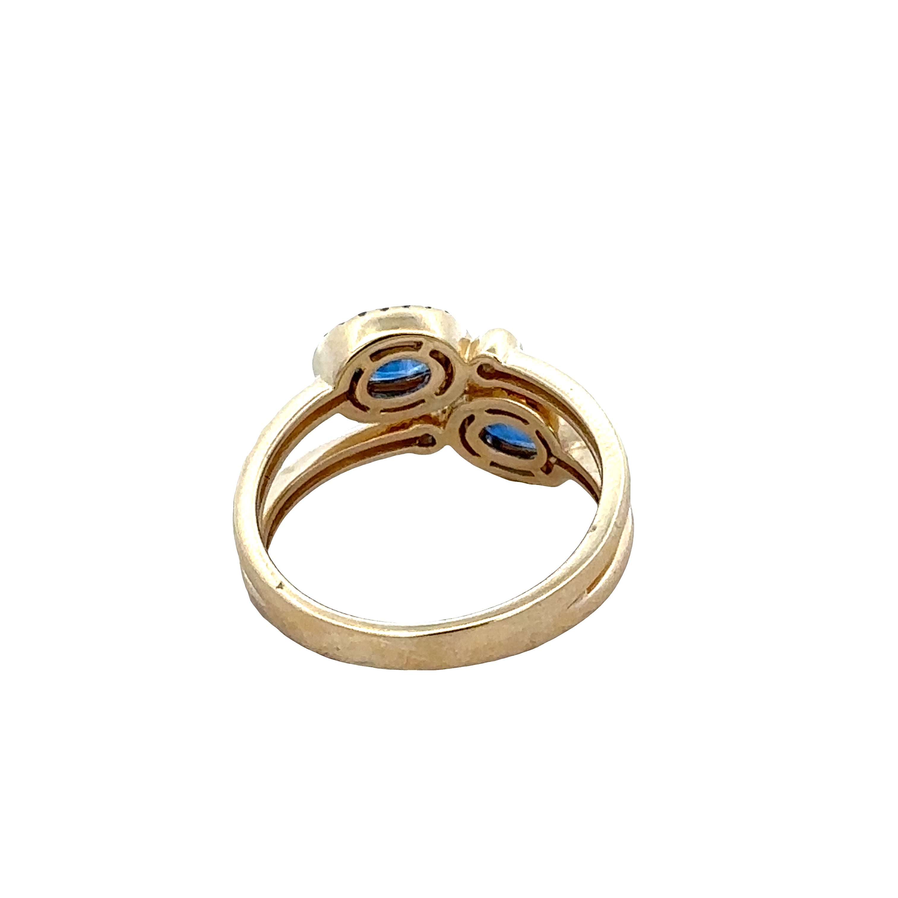 14k Yellow Gold Blue Sapphire & Diamond Bypass Ring