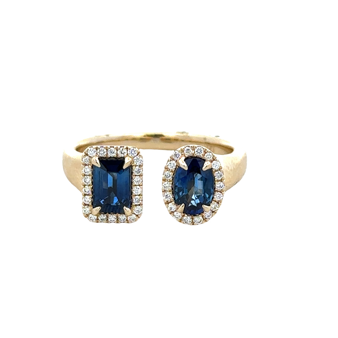 14k Yellow Gold Multi-Shape Blue Sapphire & Diamond Bypass Ring – Size 6.75