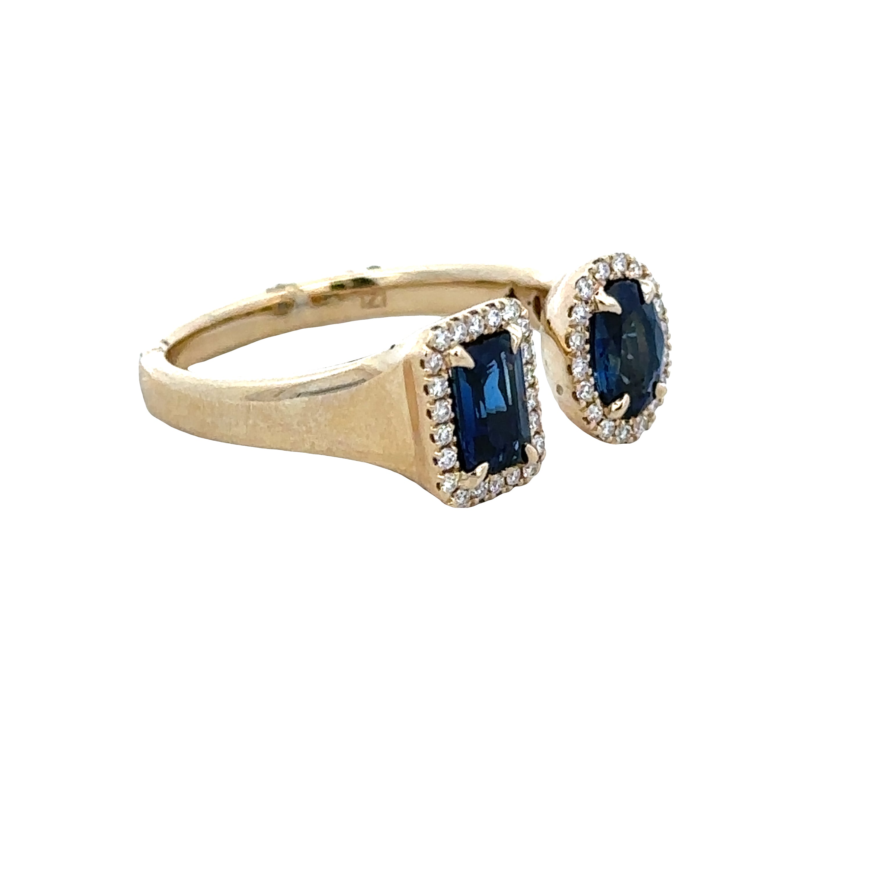 14k Yellow Gold Multi-Shape Blue Sapphire & Diamond Bypass Ring – Size 6.75