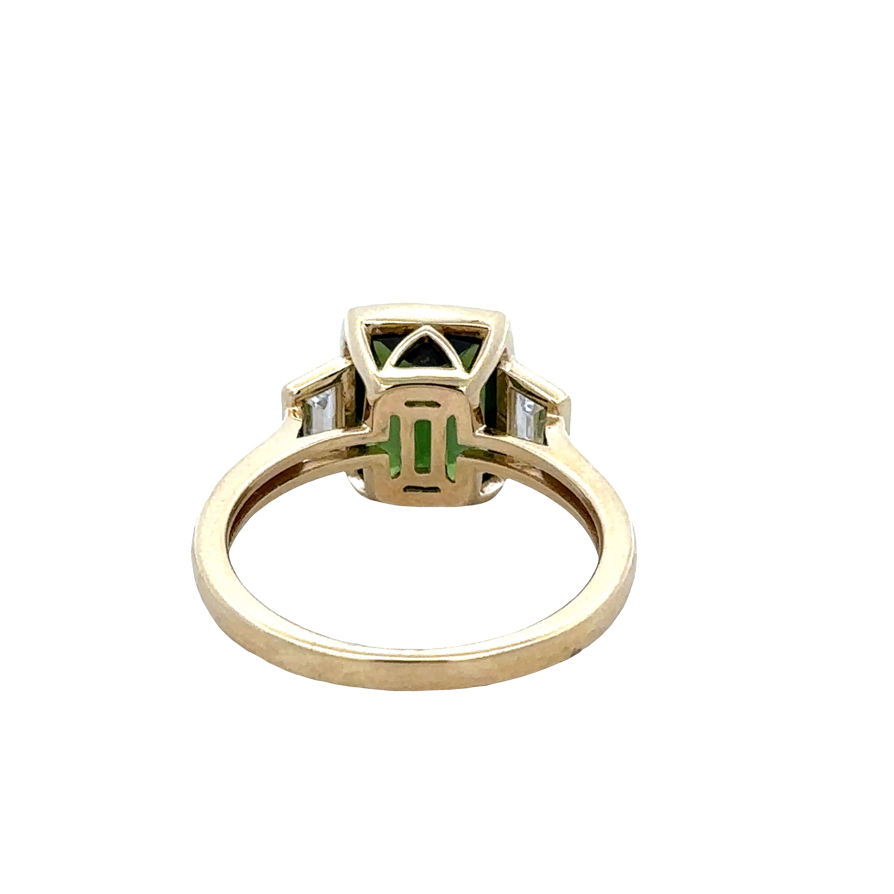 14k Yellow Gold Green Tourmaline & Trapezoid Diamond Ring – Size 6.75
