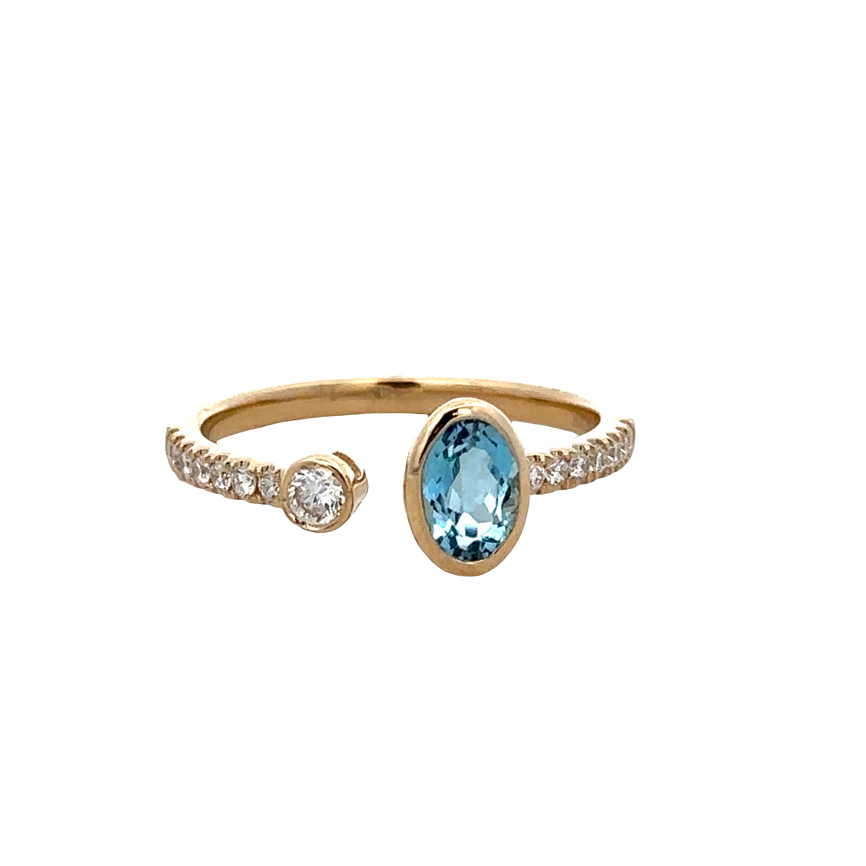 14k Yellow Gold Aquamarine & Diamond Bypass Ring – Size 6.75