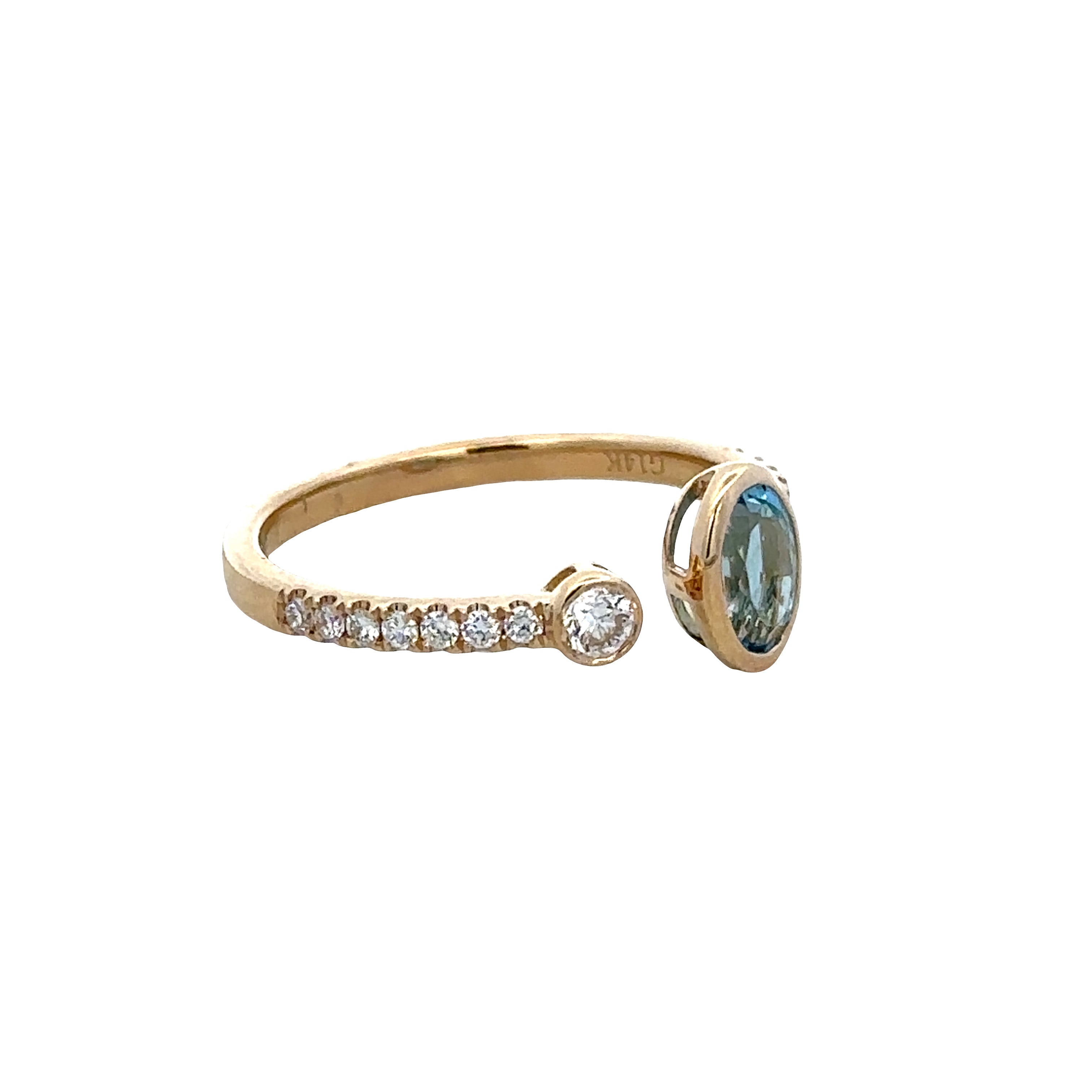 14k Yellow Gold Aquamarine & Diamond Bypass Ring – Size 6.75