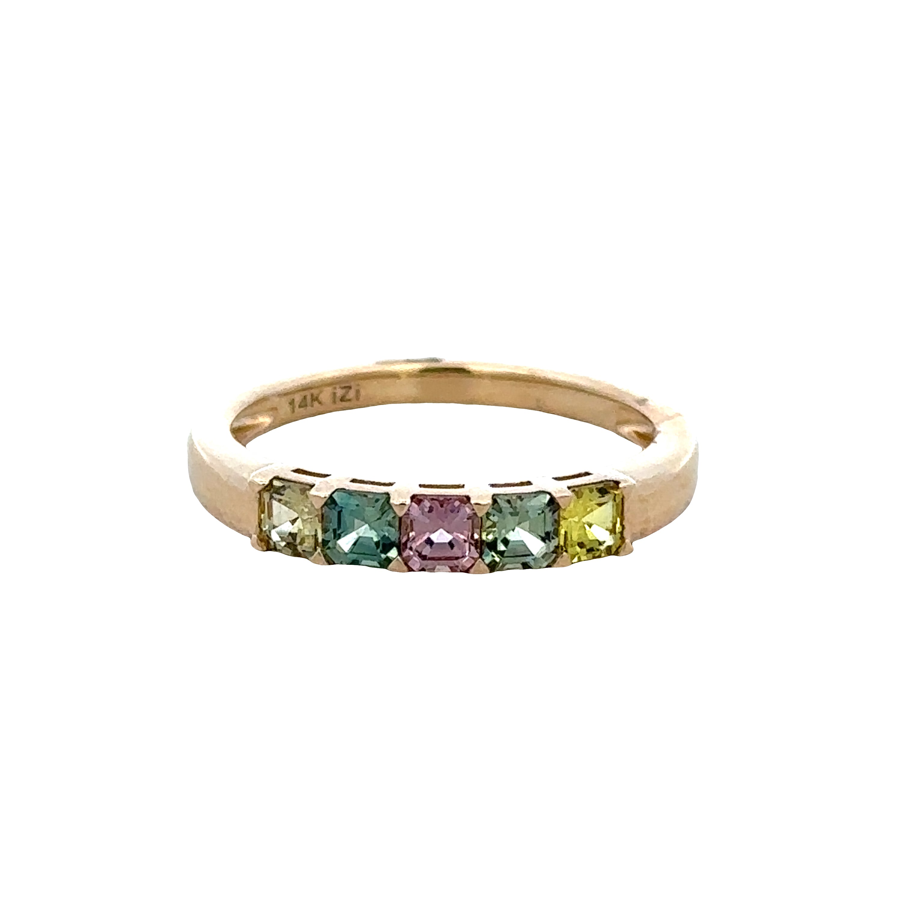 14k Yellow Gold Multi-Color Square Cut Sapphire Band – Size 6.75