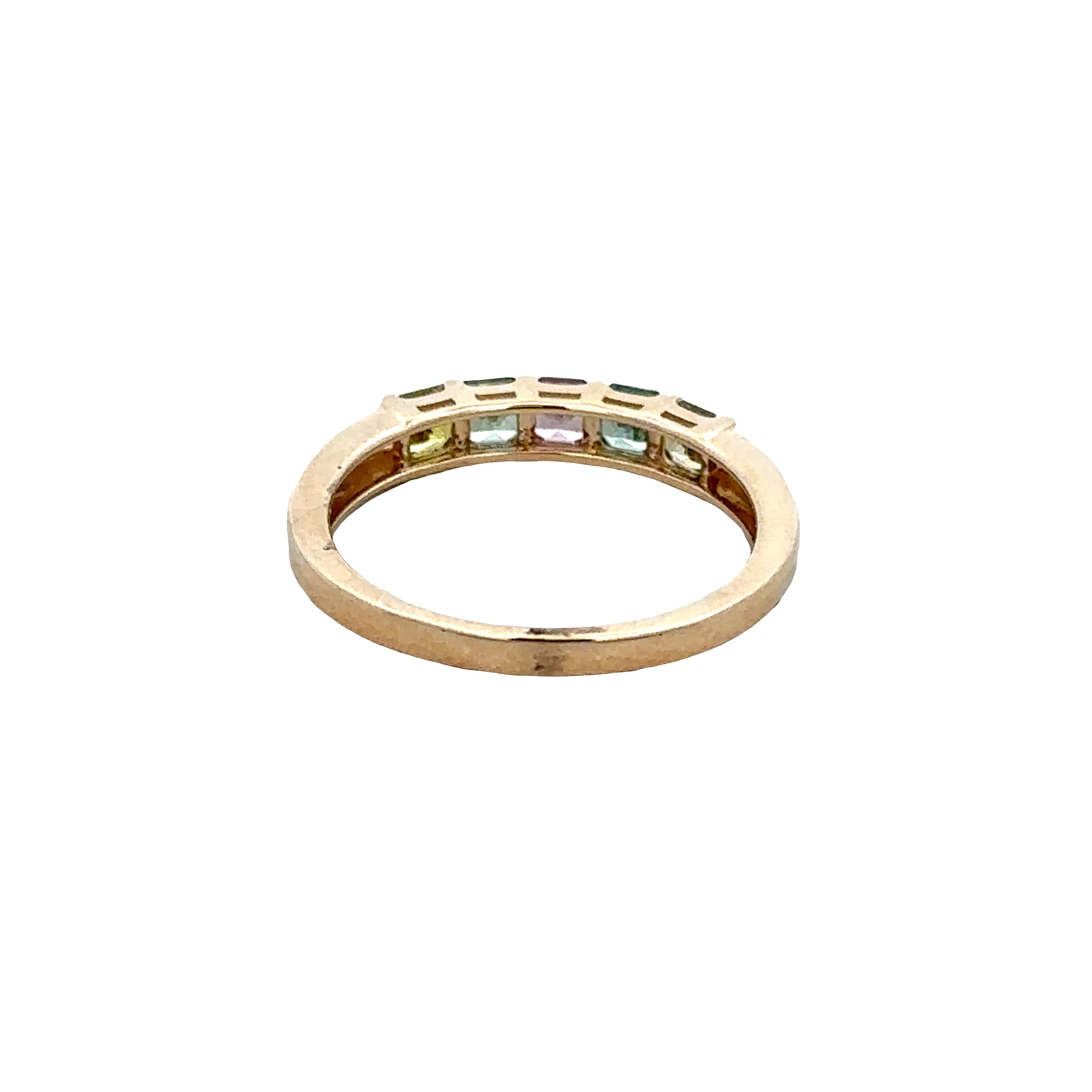 14k Yellow Gold Multi-Color Square Cut Sapphire Band – Size 6.75