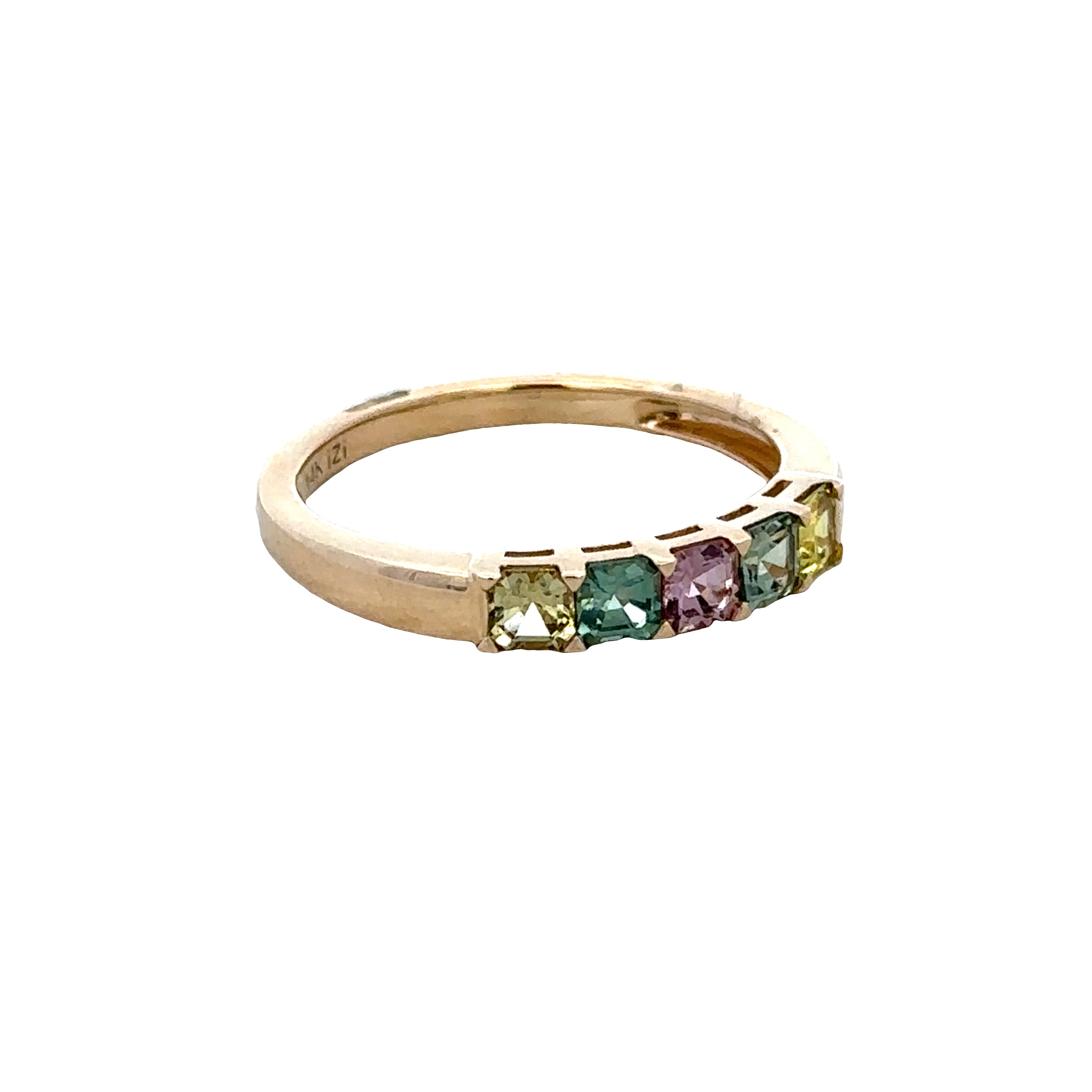 14k Yellow Gold Multi-Color Square Cut Sapphire Band – Size 6.75