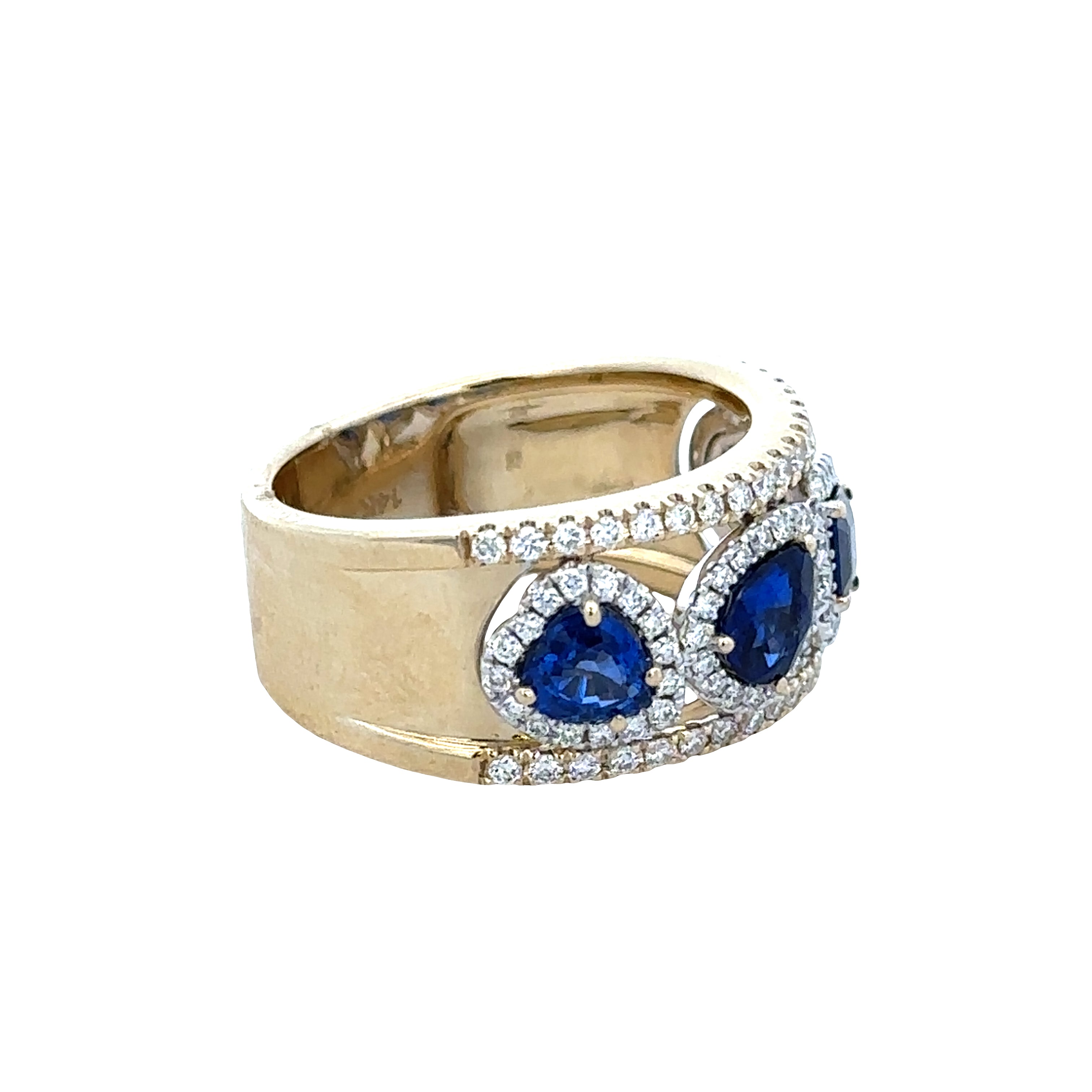 14k Two-Tone Gold Multi-Shape Blue Sapphire & Diamond Openwork Band – Size 6.5