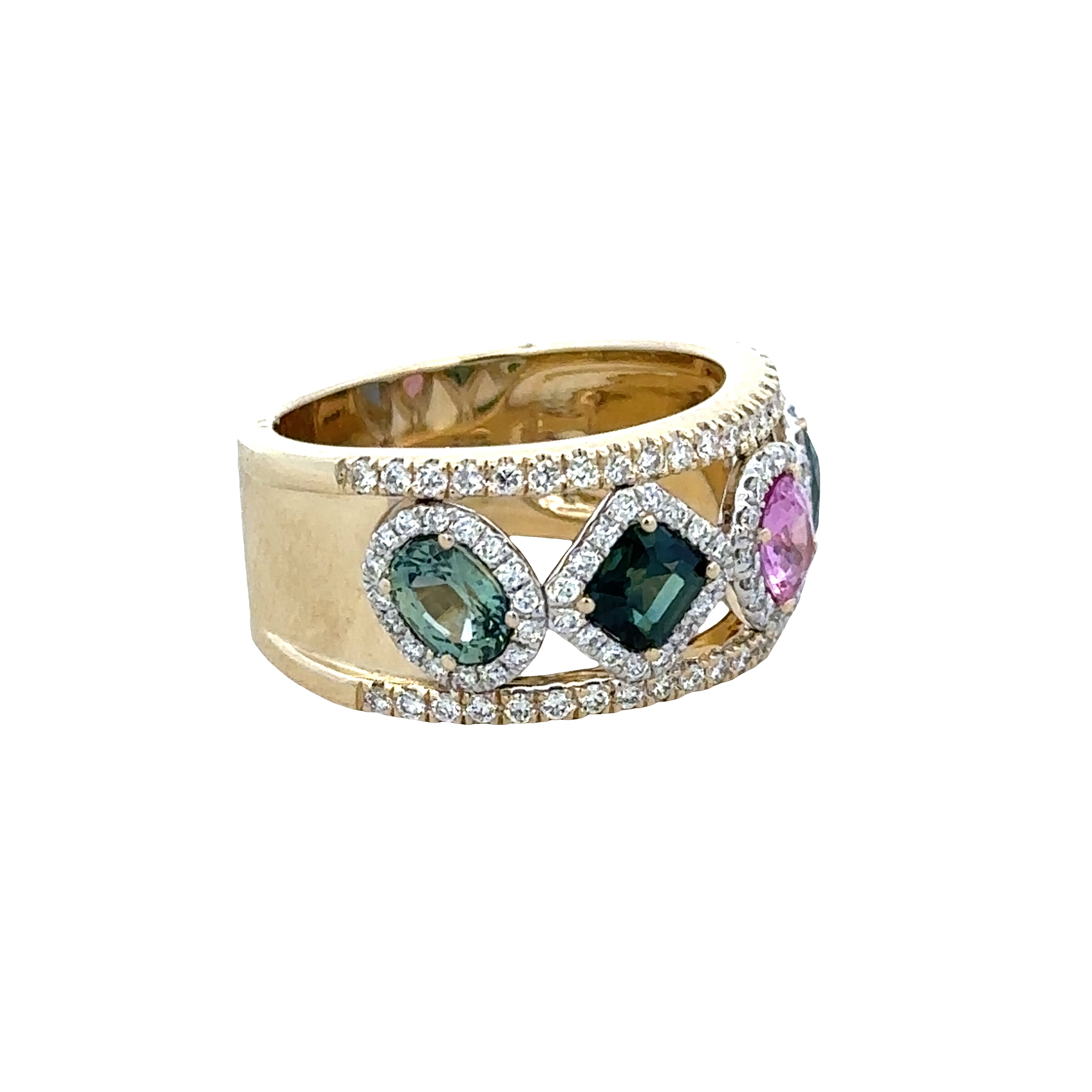 14k Two-Tone Gold Multi-Color Sapphire & Diamond Openwork Band – Size 6.5