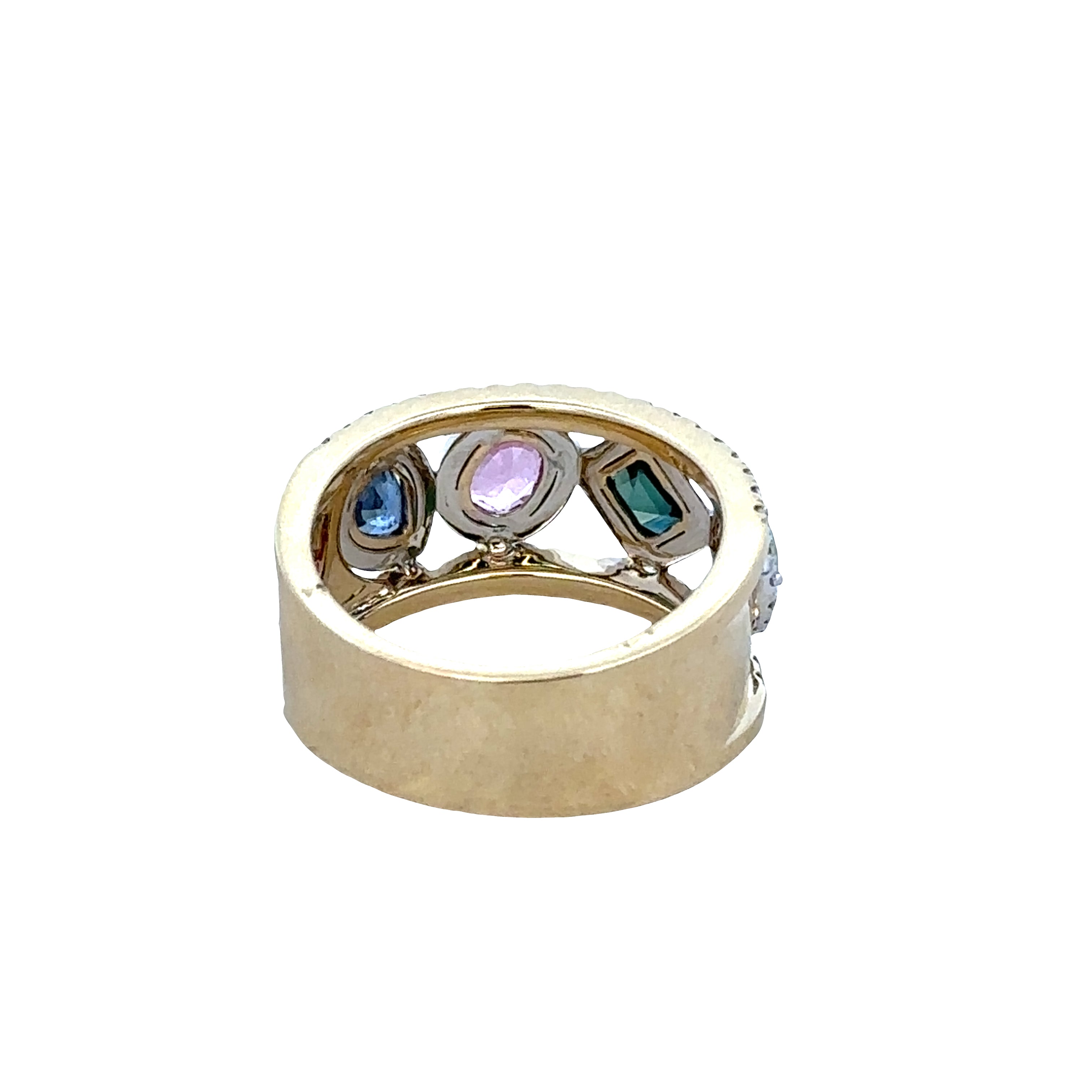 14k Two-Tone Gold Multi-Color Sapphire & Diamond Openwork Band – Size 6.5