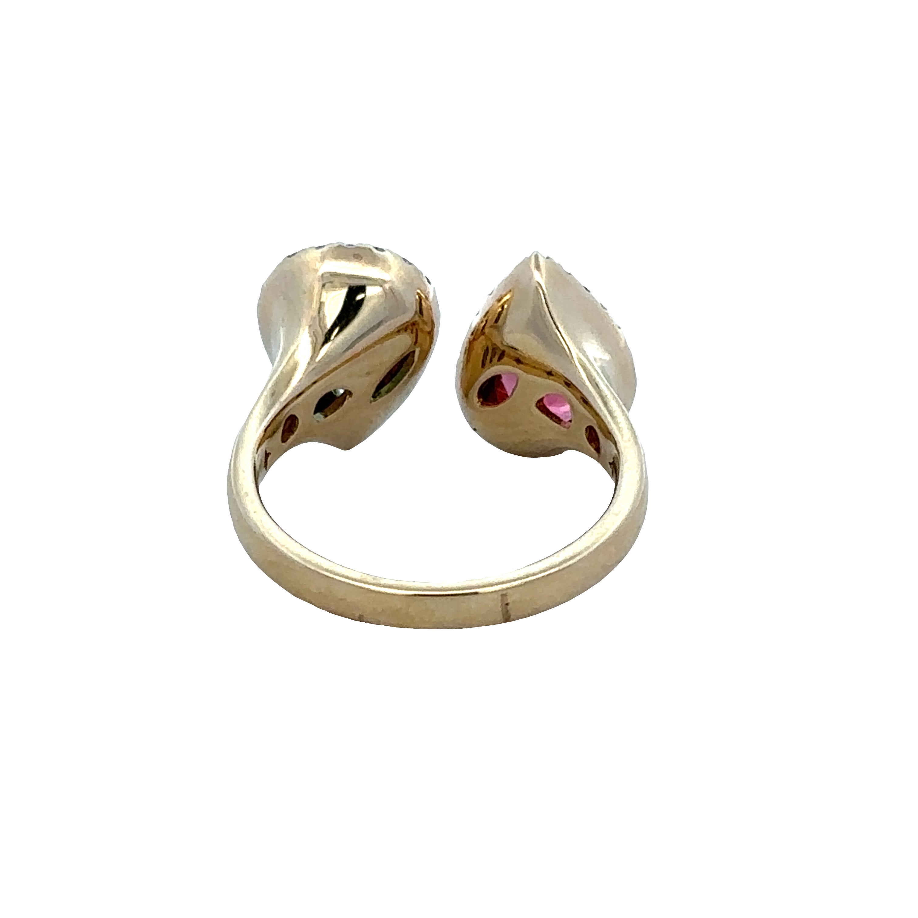 14k Yellow Gold Green & Pink Tourmaline Diamond Bypass Ring – Size 6.5