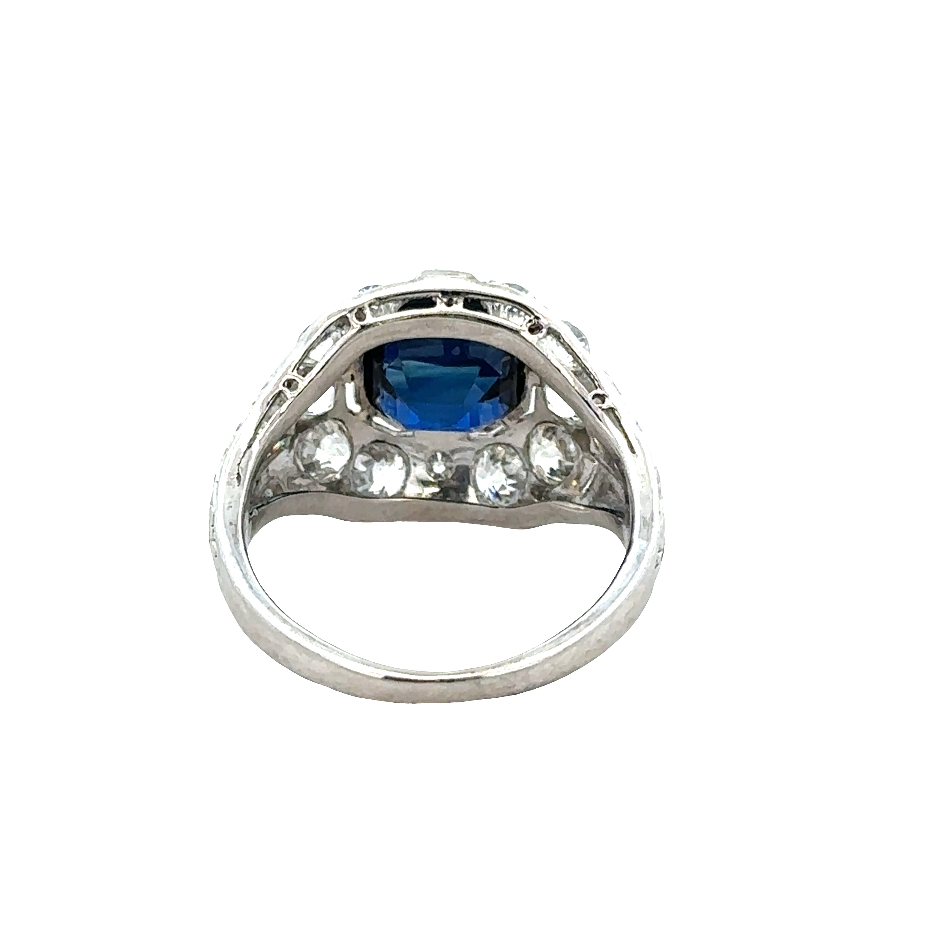 Vintage Art Deco 14k White Gold Cambodian Sapphire & Old European Cut Diamond Ring – GIA – Size 5.5