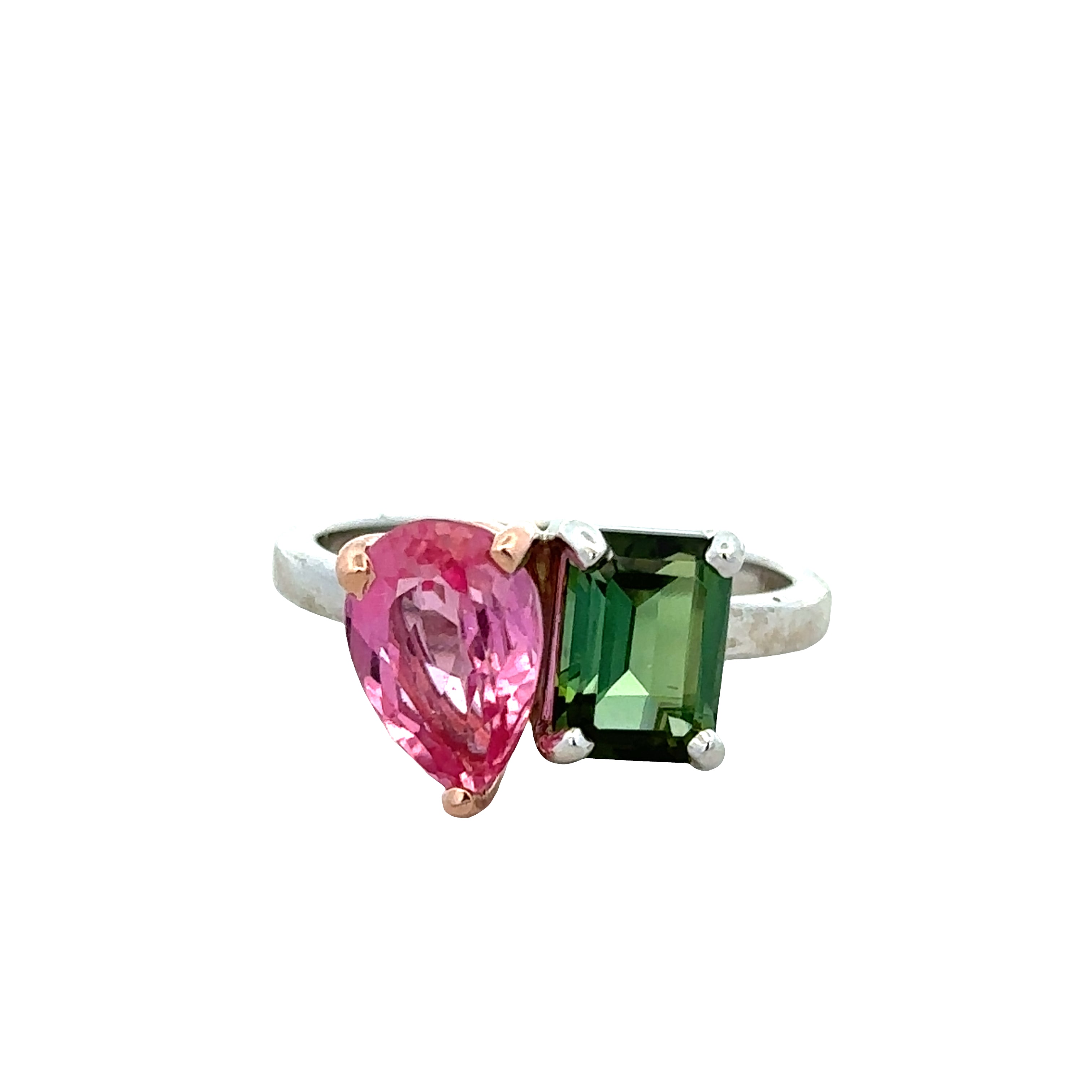 14k White & Rose Gold Pink & Green Tourmaline Ring – Size 7