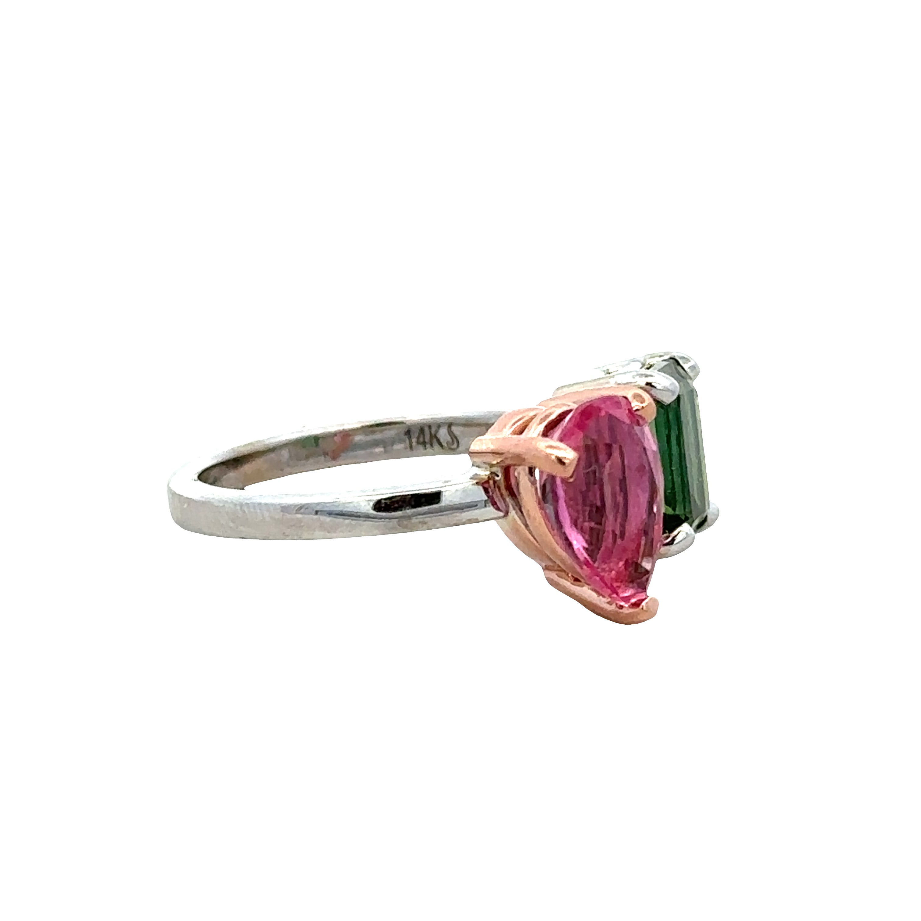 14k White & Rose Gold Pink & Green Tourmaline Ring – Size 7