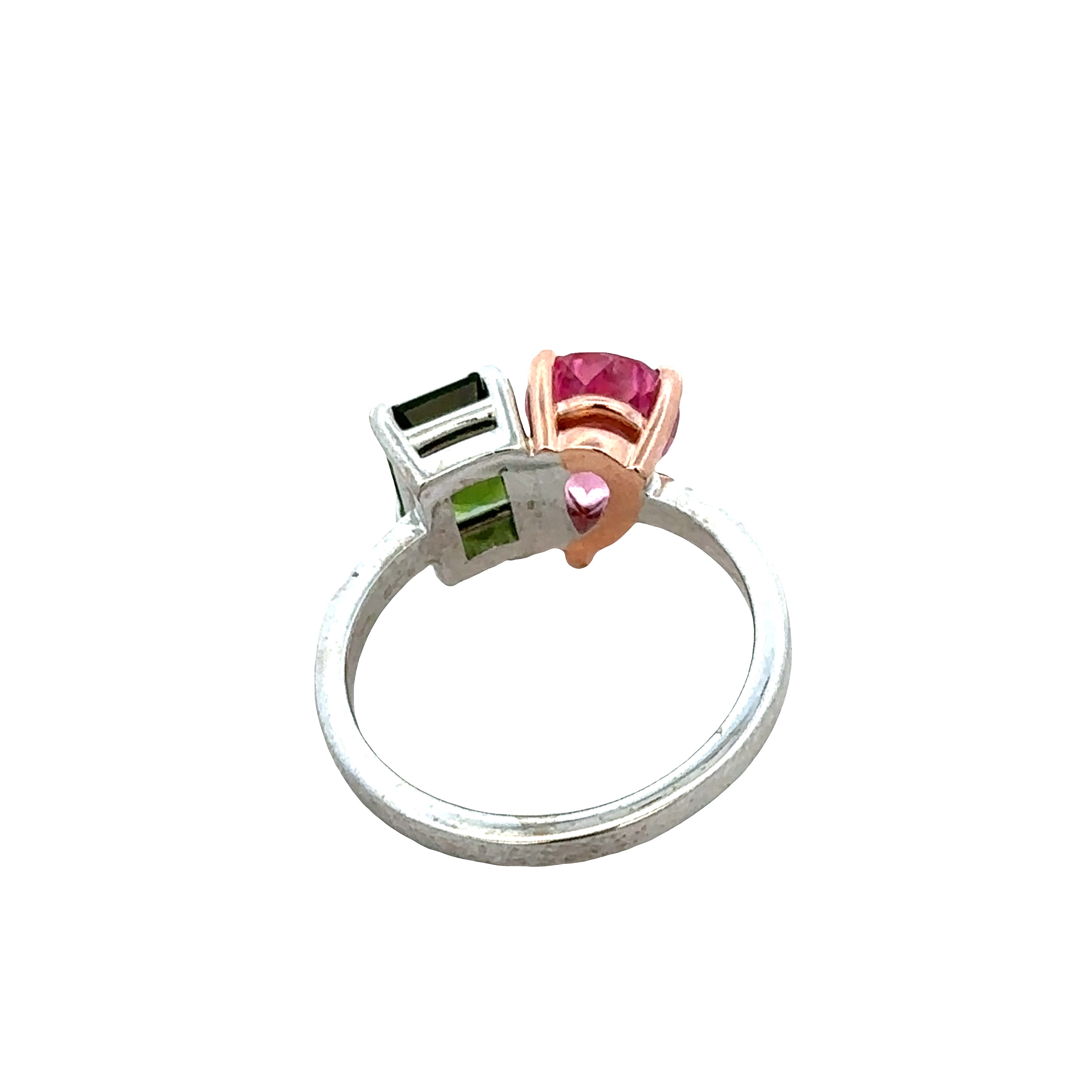 14k White & Rose Gold Pink & Green Tourmaline Ring – Size 7