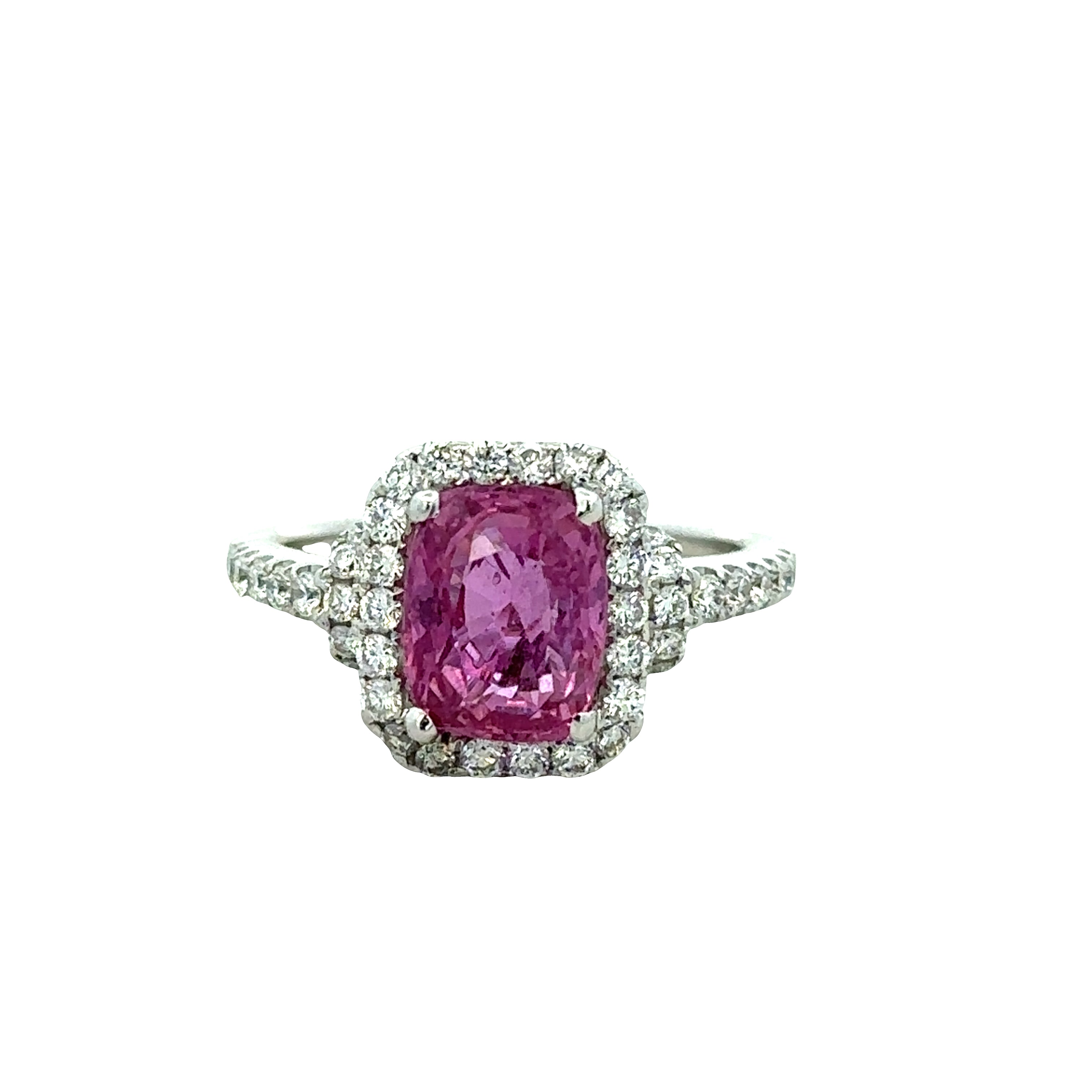 14k White Gold Pink Sapphire & Diamond Halo Ring – Size 5.25
