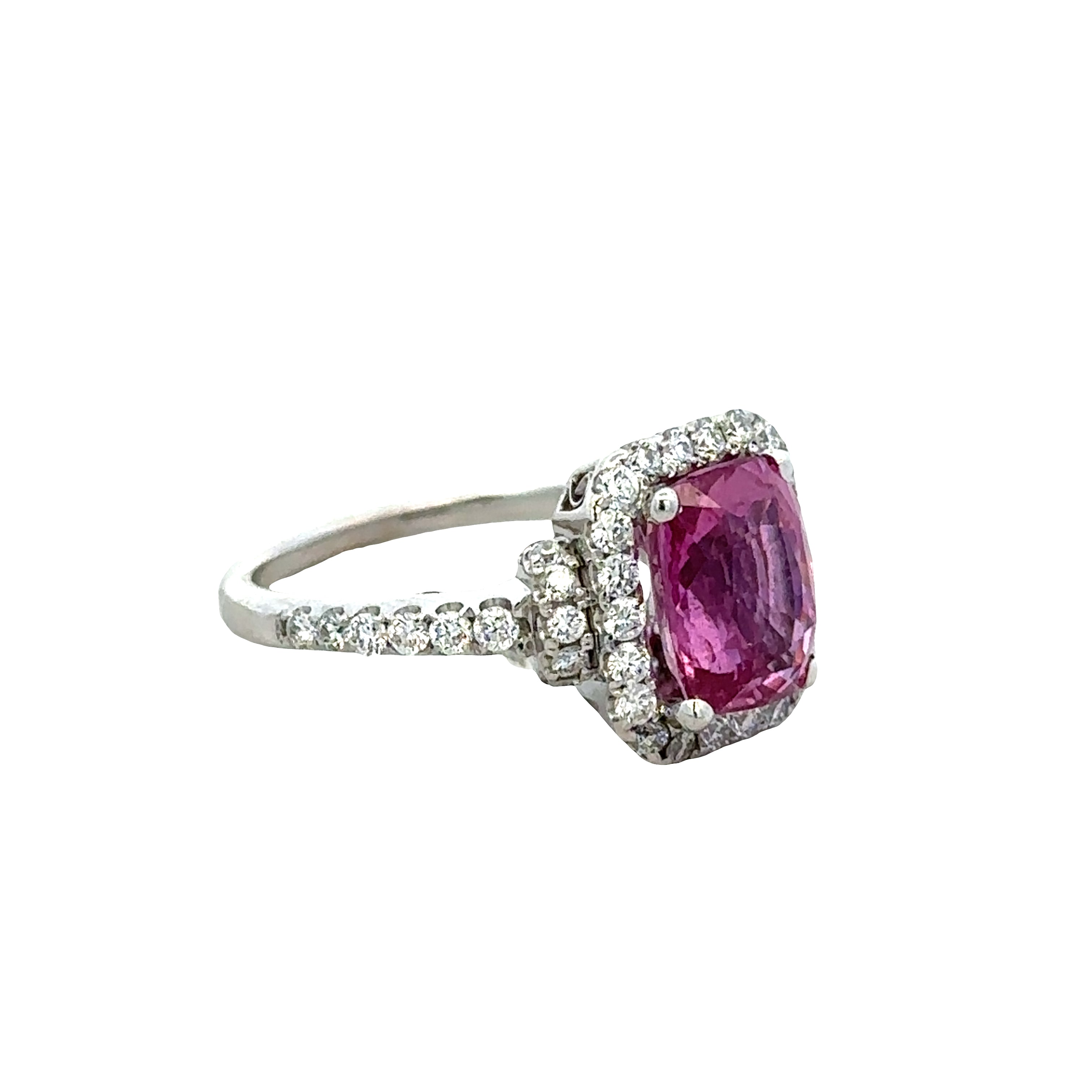 14k White Gold Pink Sapphire & Diamond Halo Ring – Size 5.25
