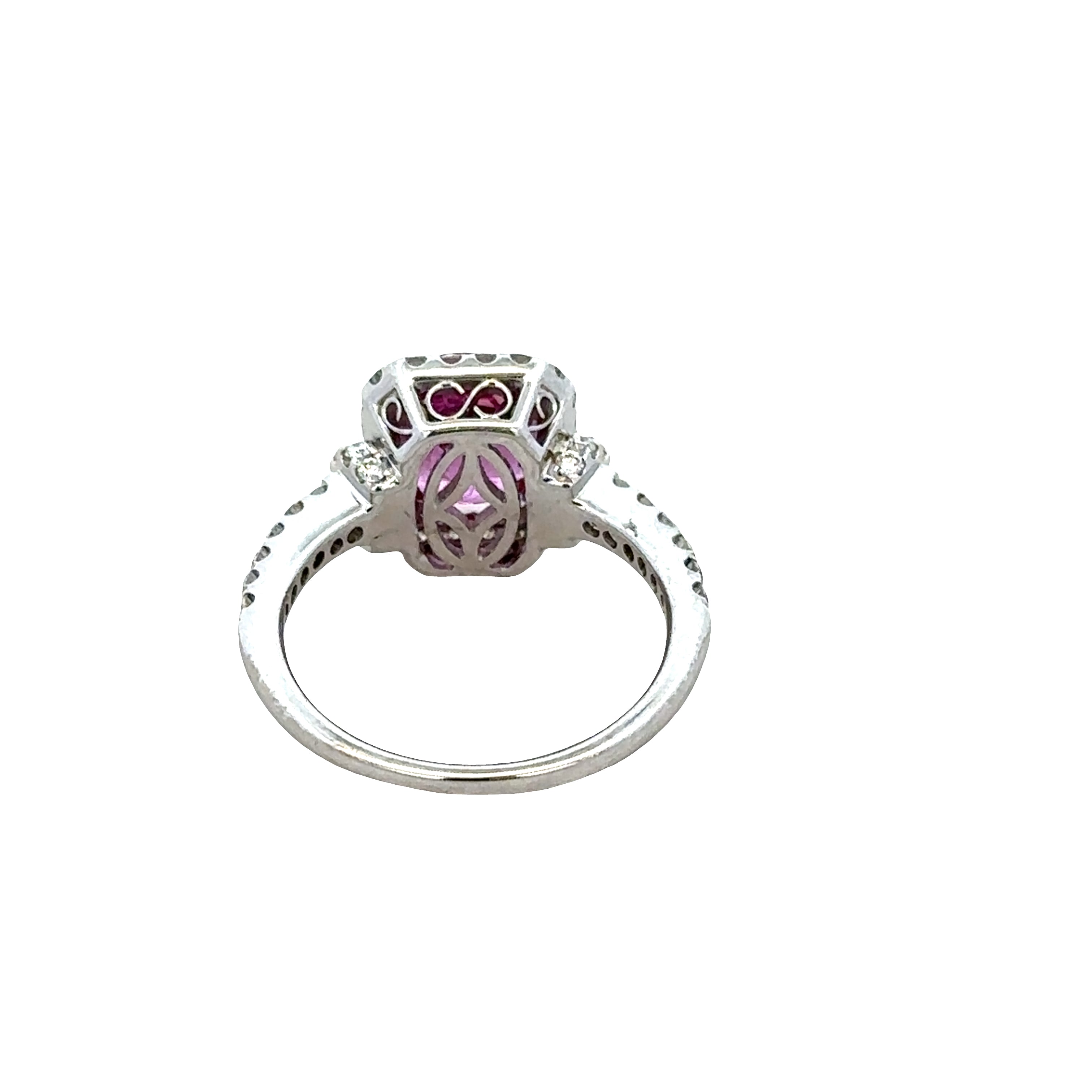 14k White Gold Pink Sapphire & Diamond Halo Ring – Size 5.25