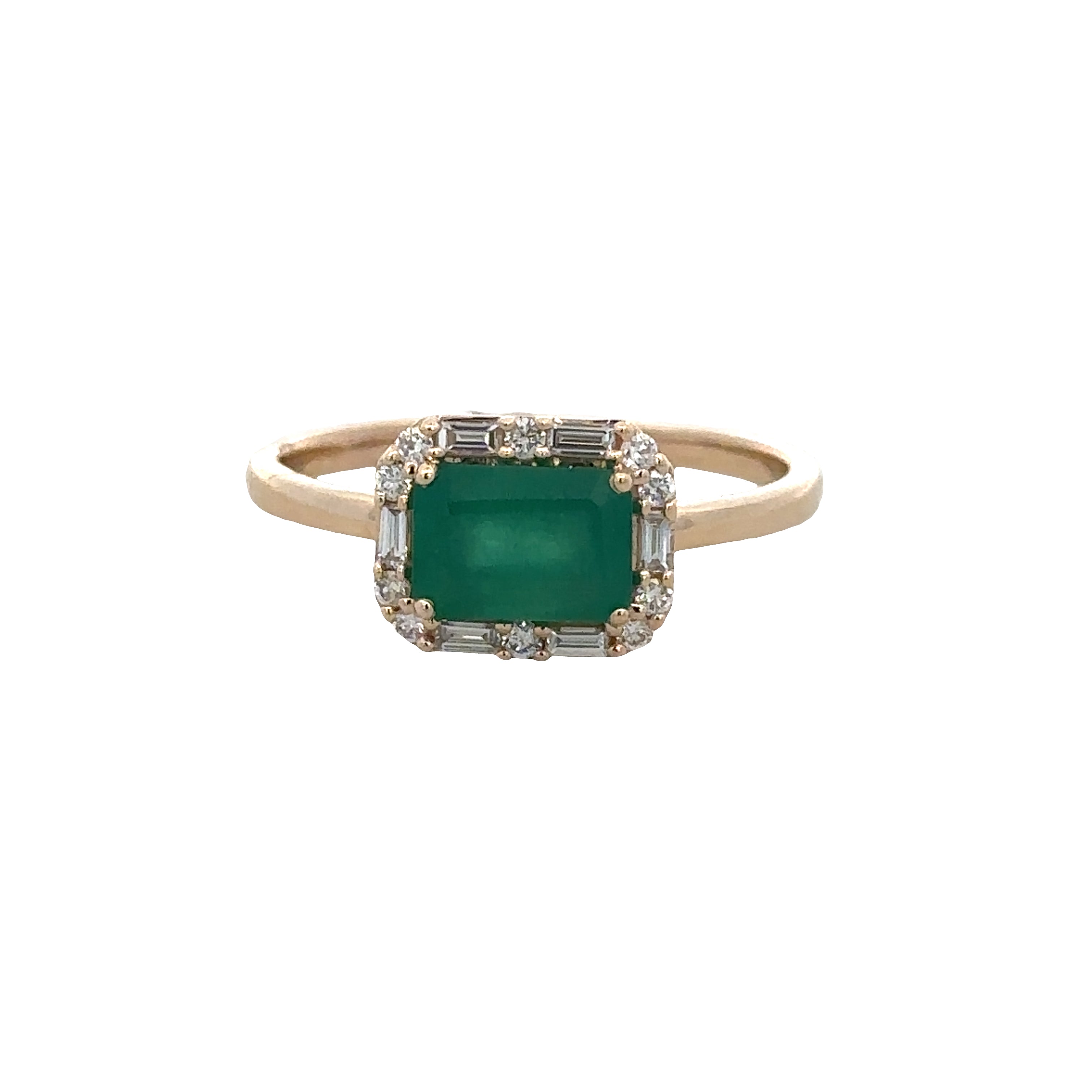 14k Yellow Gold Emerald & Diamond Halo Ring – Size 7.25