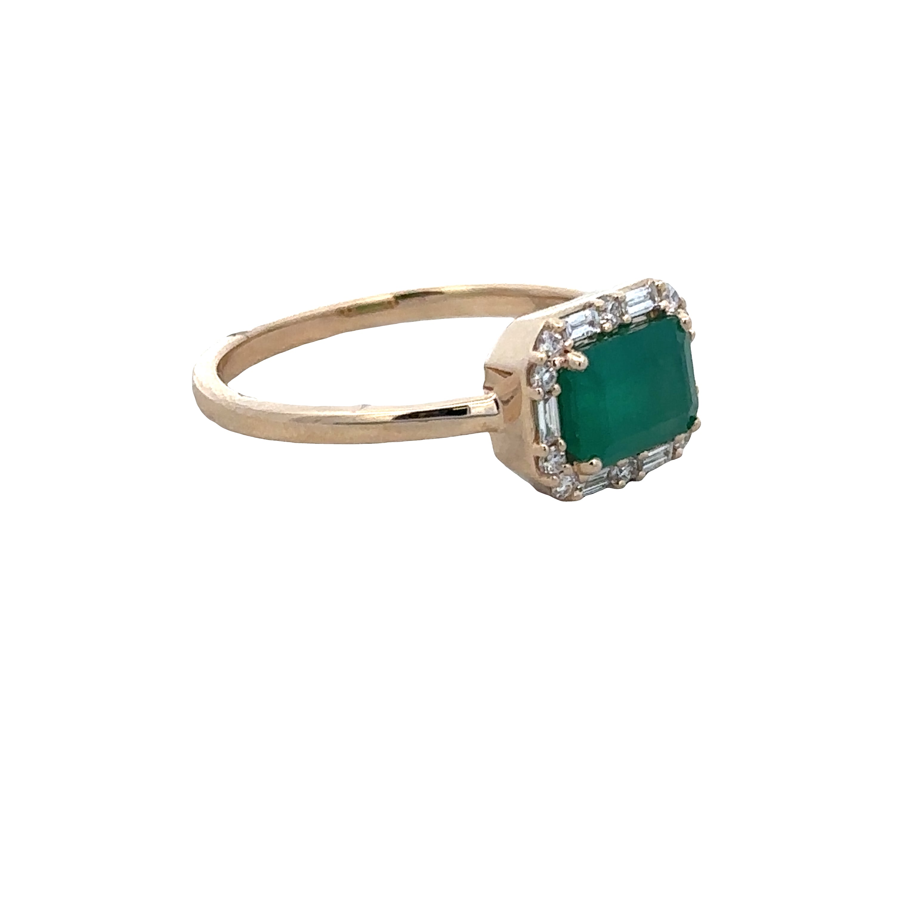 14k Yellow Gold Emerald & Diamond Halo Ring – Size 7.25