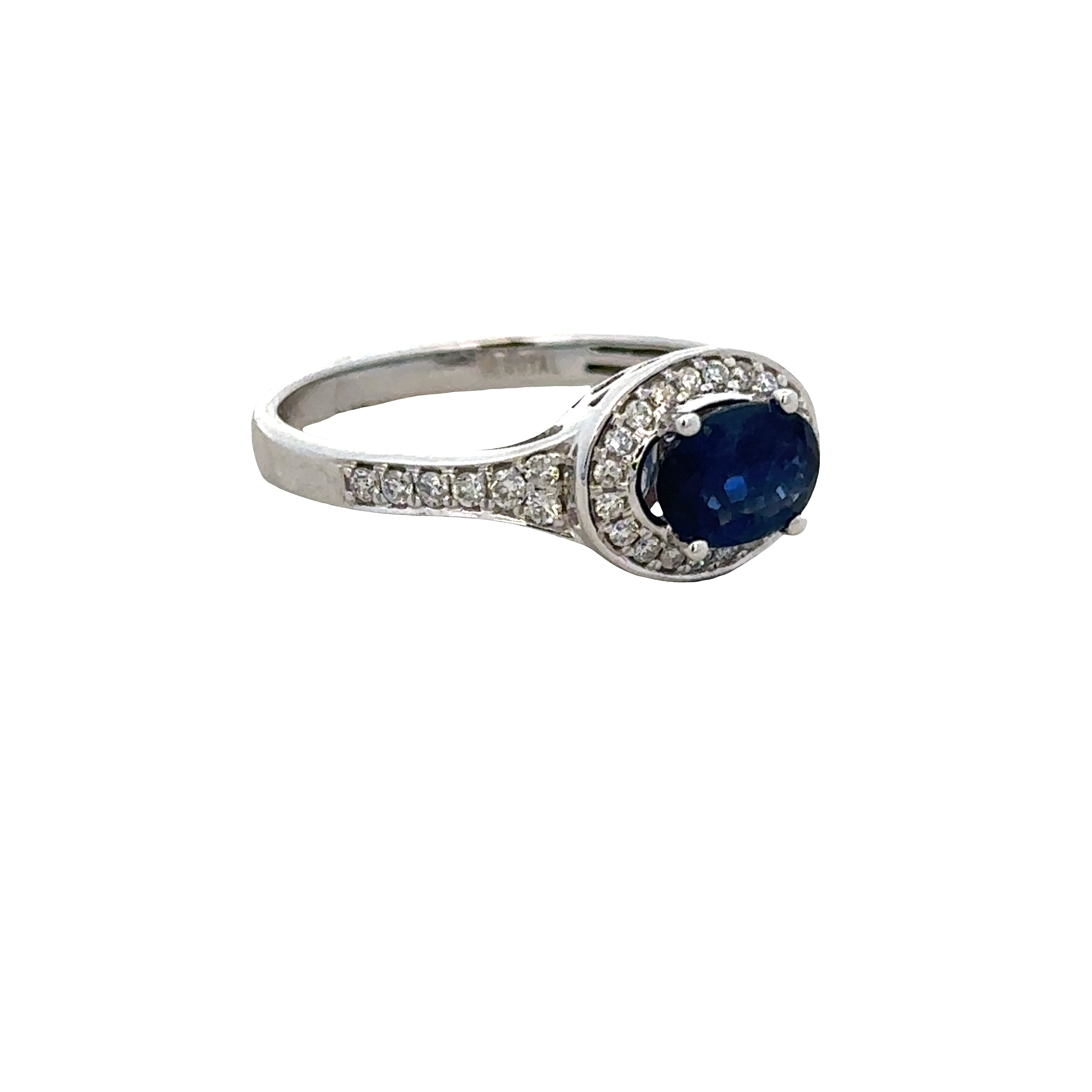 14k White Gold East-West Sapphire & Diamond Halo Ring – Size 7
