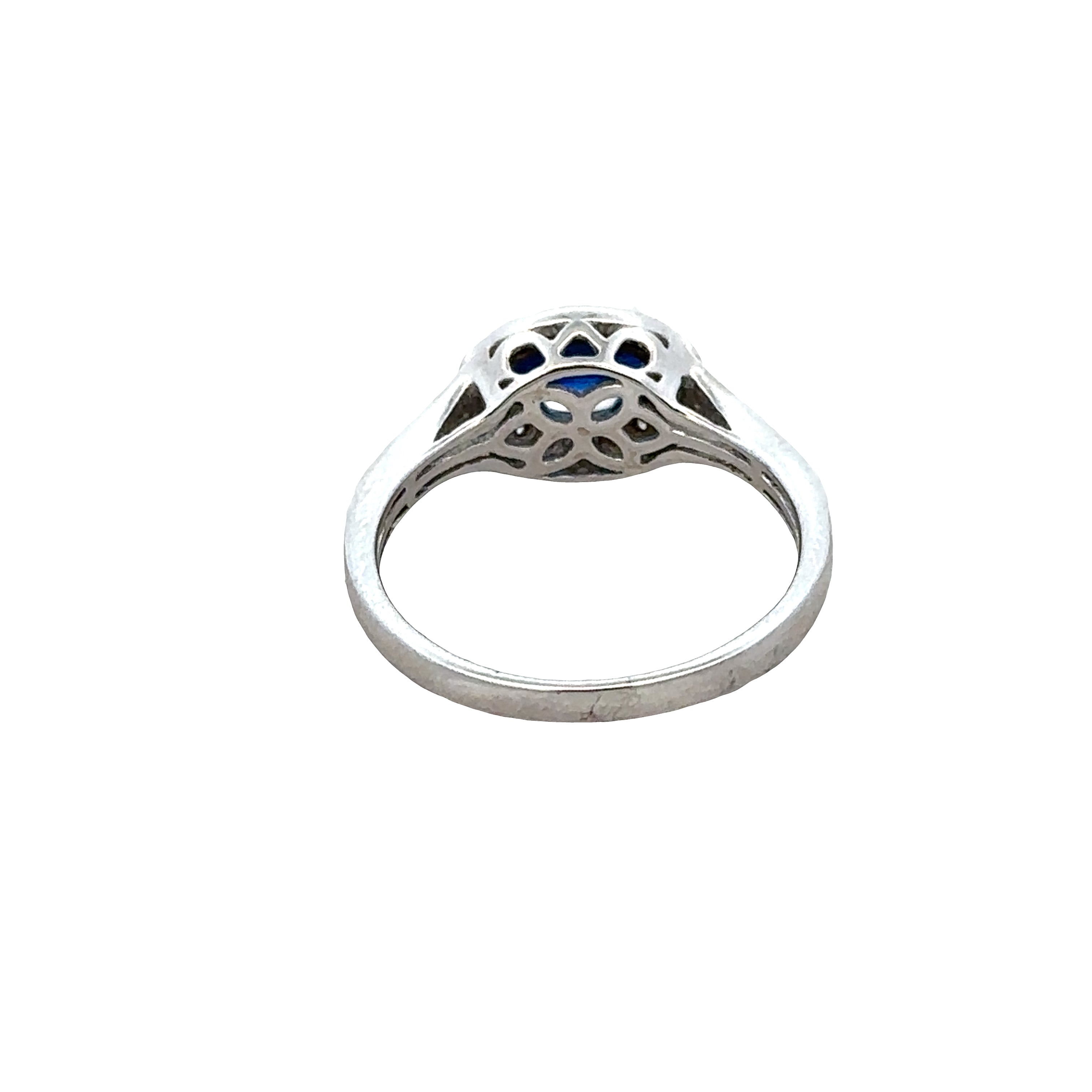 14k White Gold East-West Sapphire & Diamond Halo Ring – Size 7