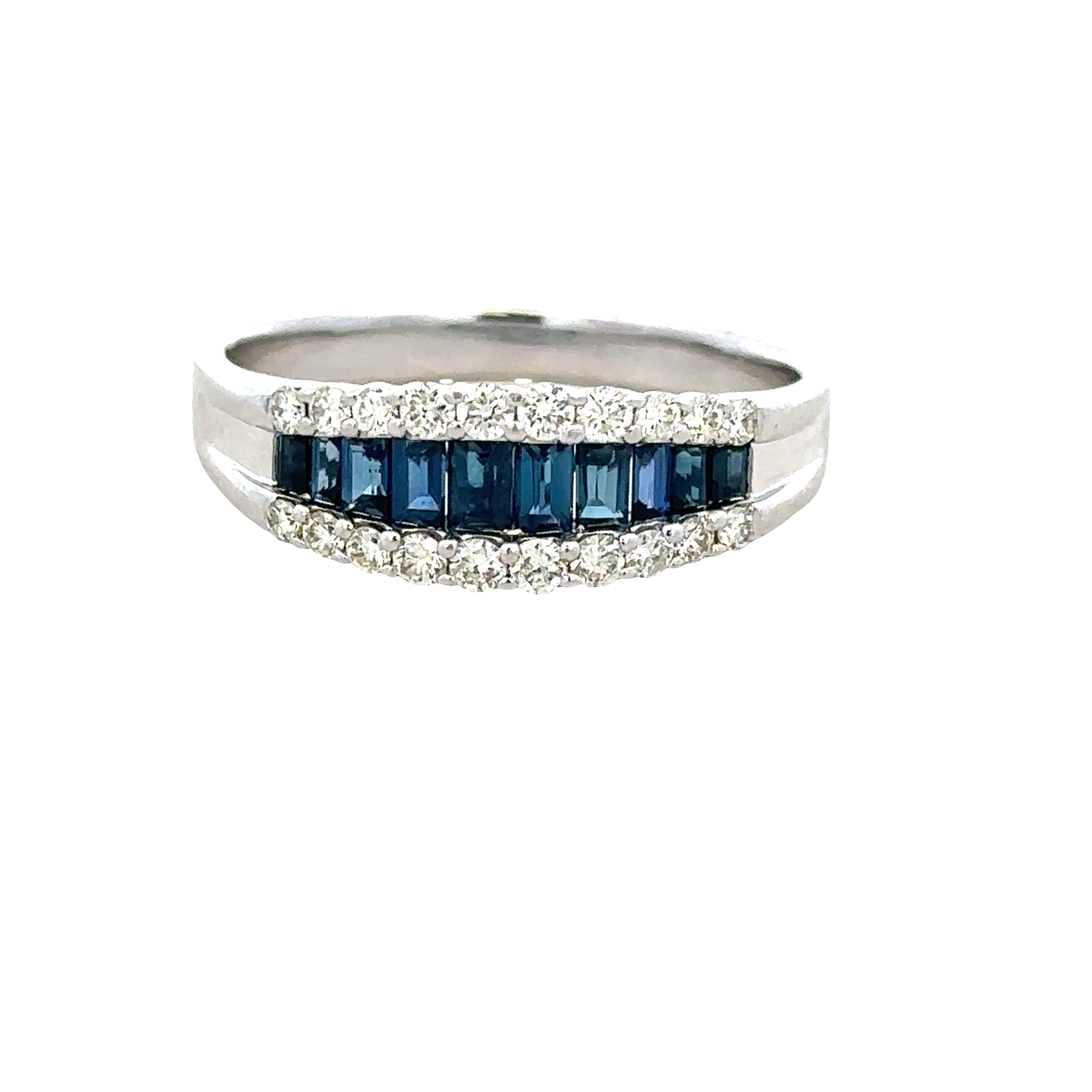 14k White Gold Sapphire & Diamond Band Ring – Size 11