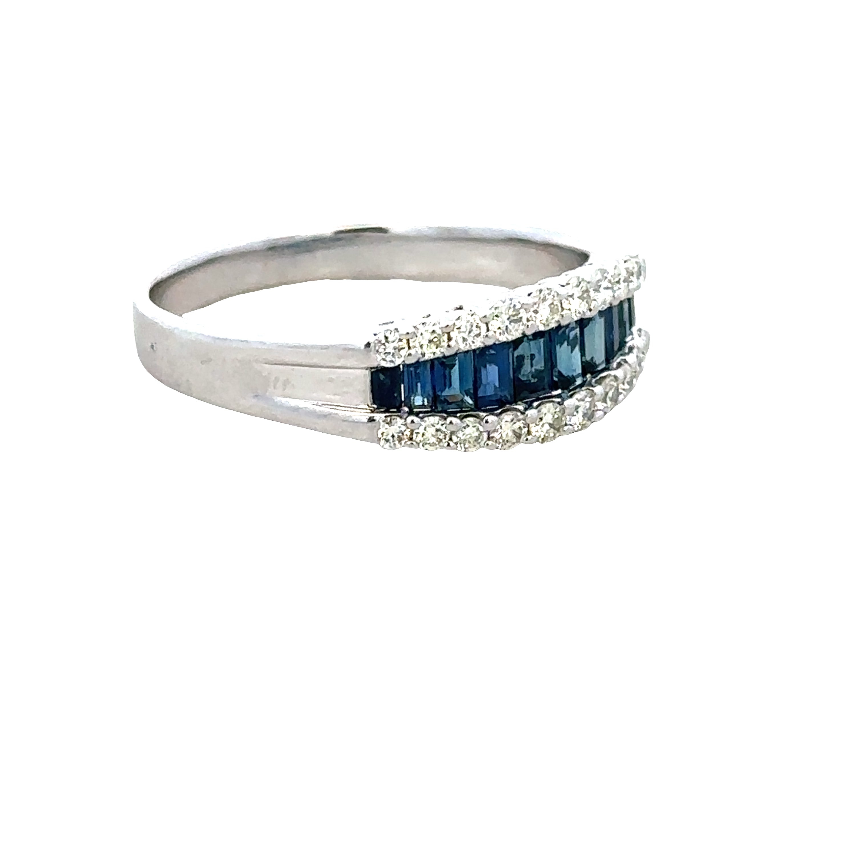 14k White Gold Sapphire & Diamond Band Ring – Size 11