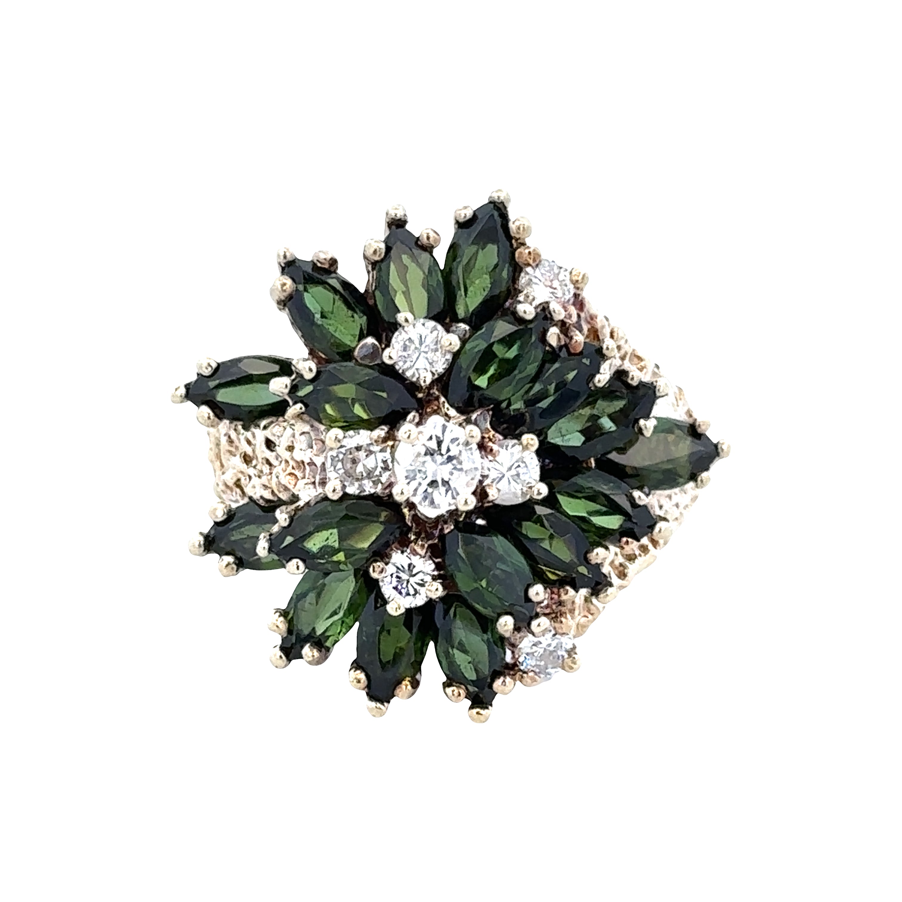 14k Yellow Gold Green Tourmaline & Diamond Statement Cocktail Ring – Size 7.5