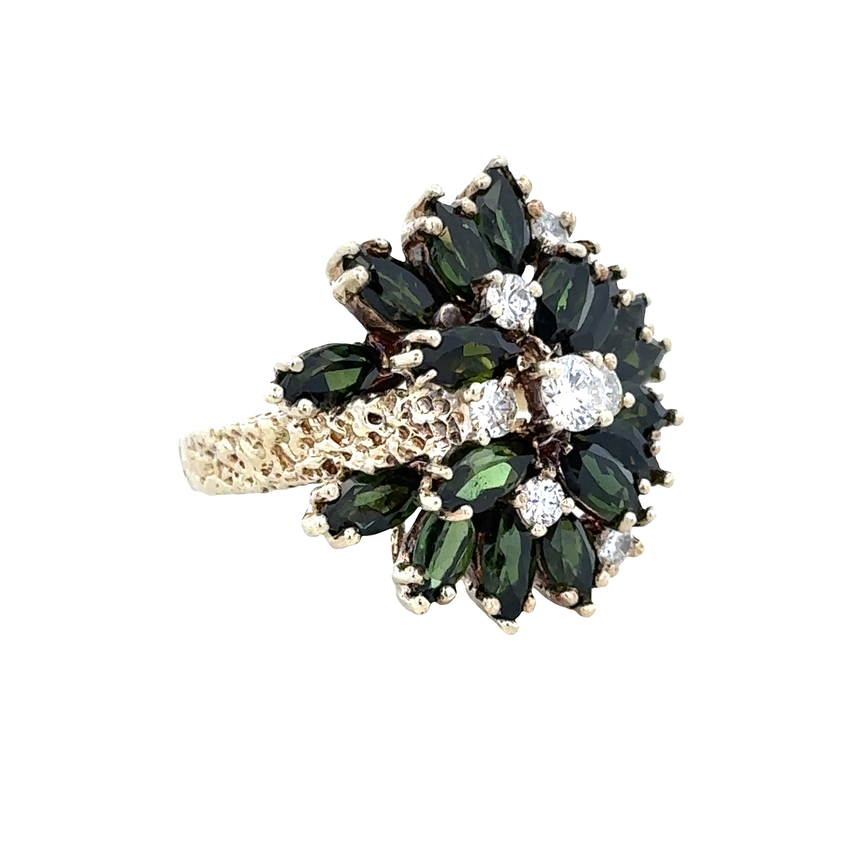 14k Yellow Gold Green Tourmaline & Diamond Statement Cocktail Ring – Size 7.5