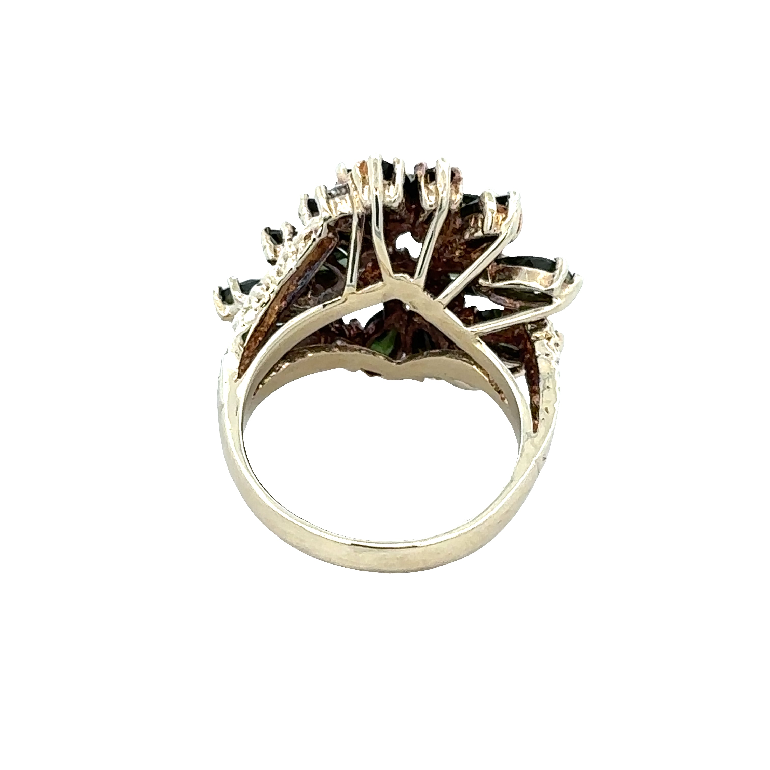14k Yellow Gold Green Tourmaline & Diamond Statement Cocktail Ring – Size 7.5